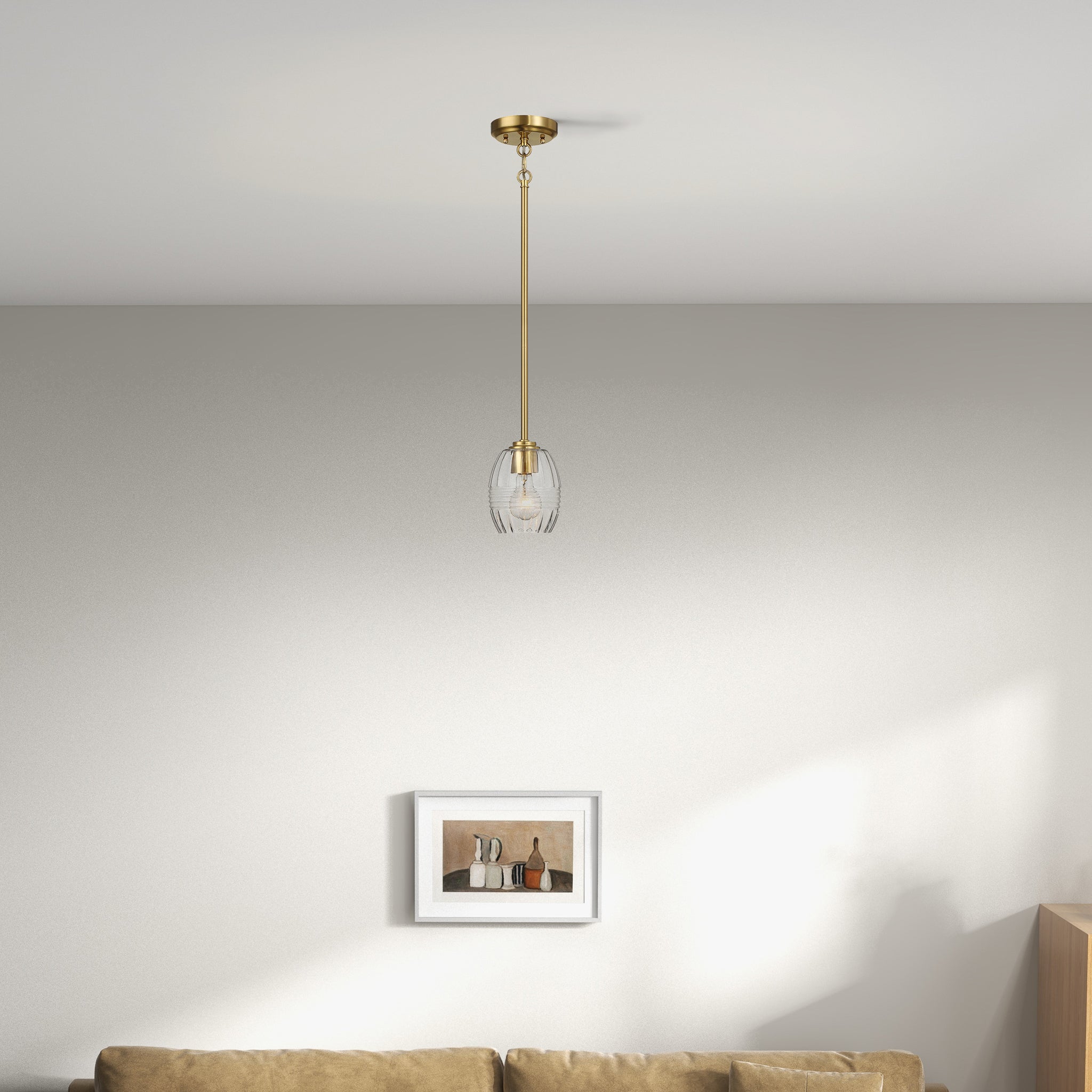 Woolen Single Pendant Chain Hanging Light with Clear Glass - Satin Brass