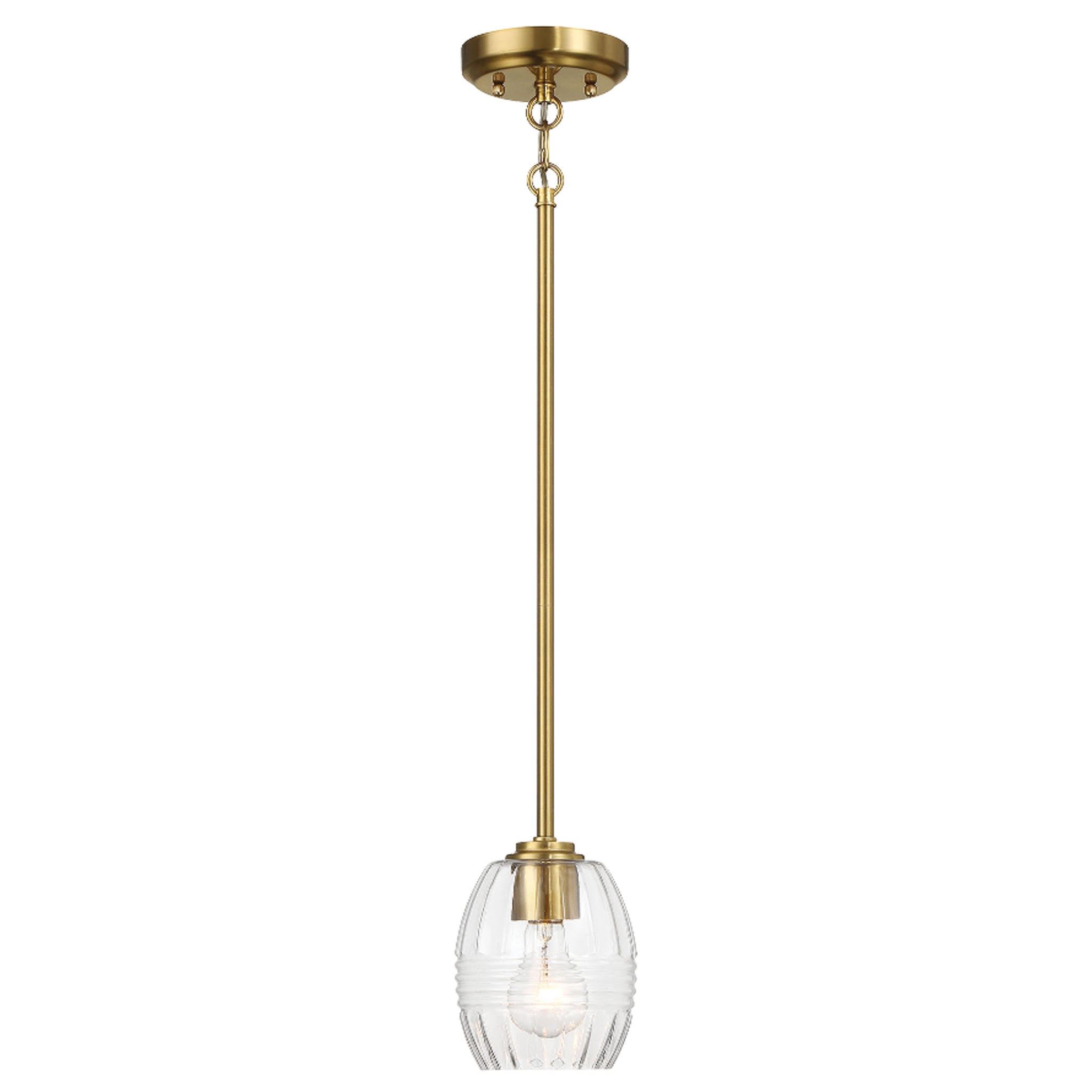 Woolen Single Pendant Chain Hanging Light with Clear Glass - Satin Brass