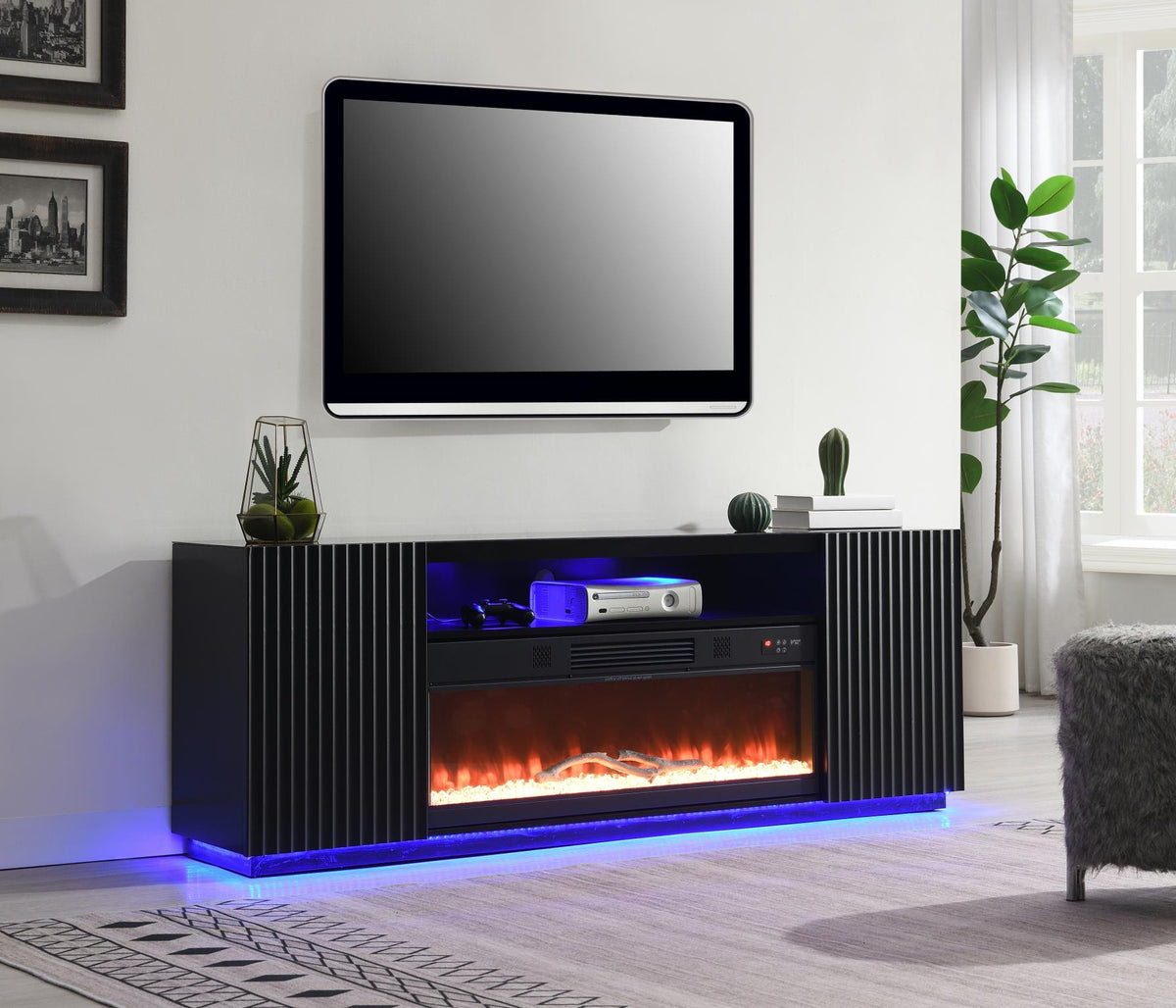 Black Fireplace TV Stand with Bluetooth Speaker (W038-TV)