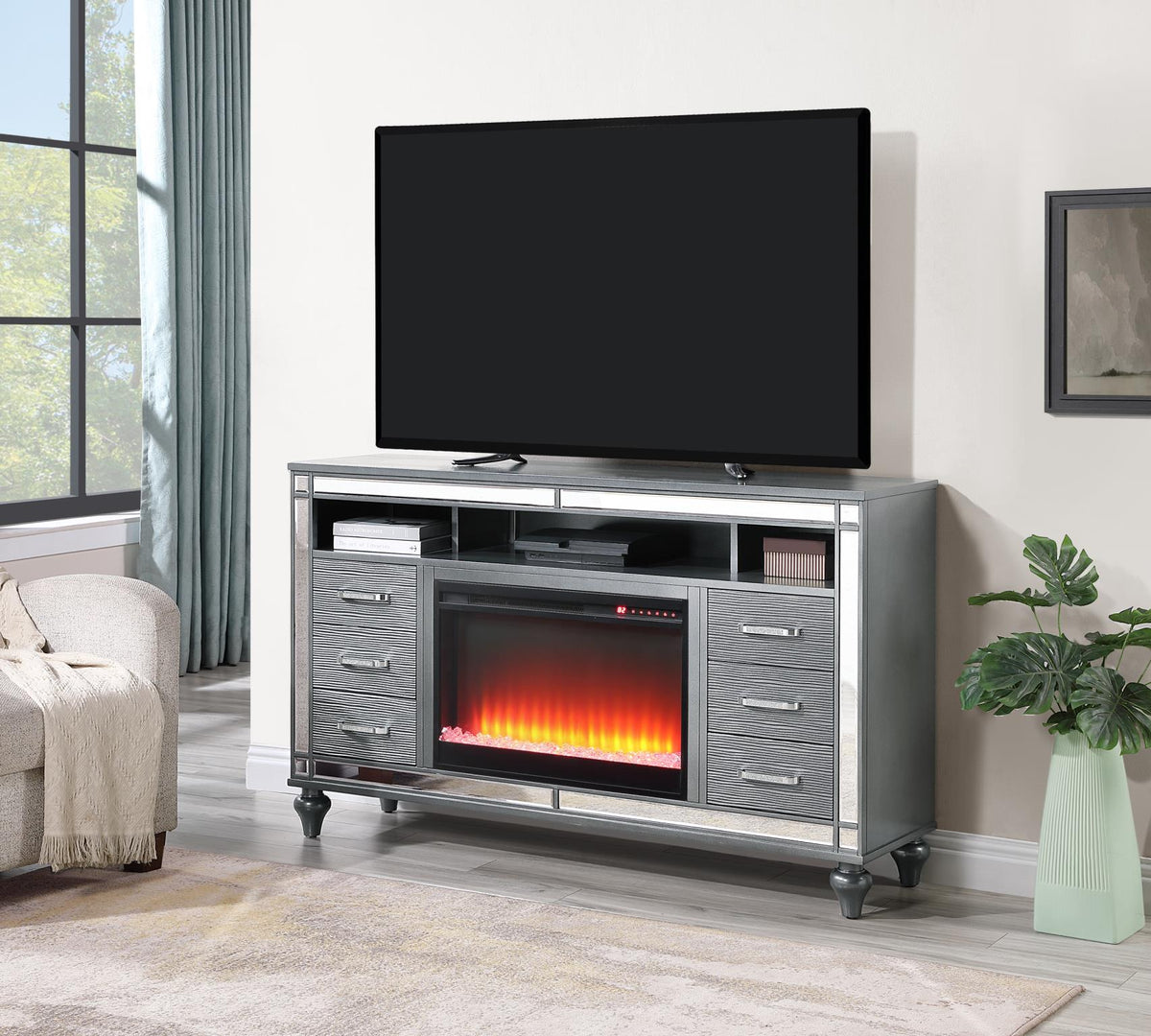 Charcoal TV Stand with Optional Fireplace Insert