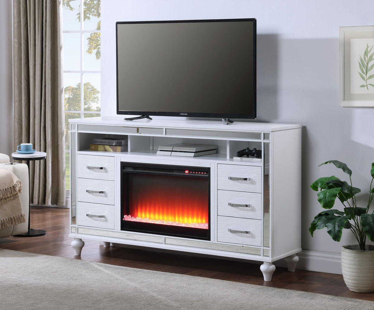 White TV Stand with Optional Fireplace Insert