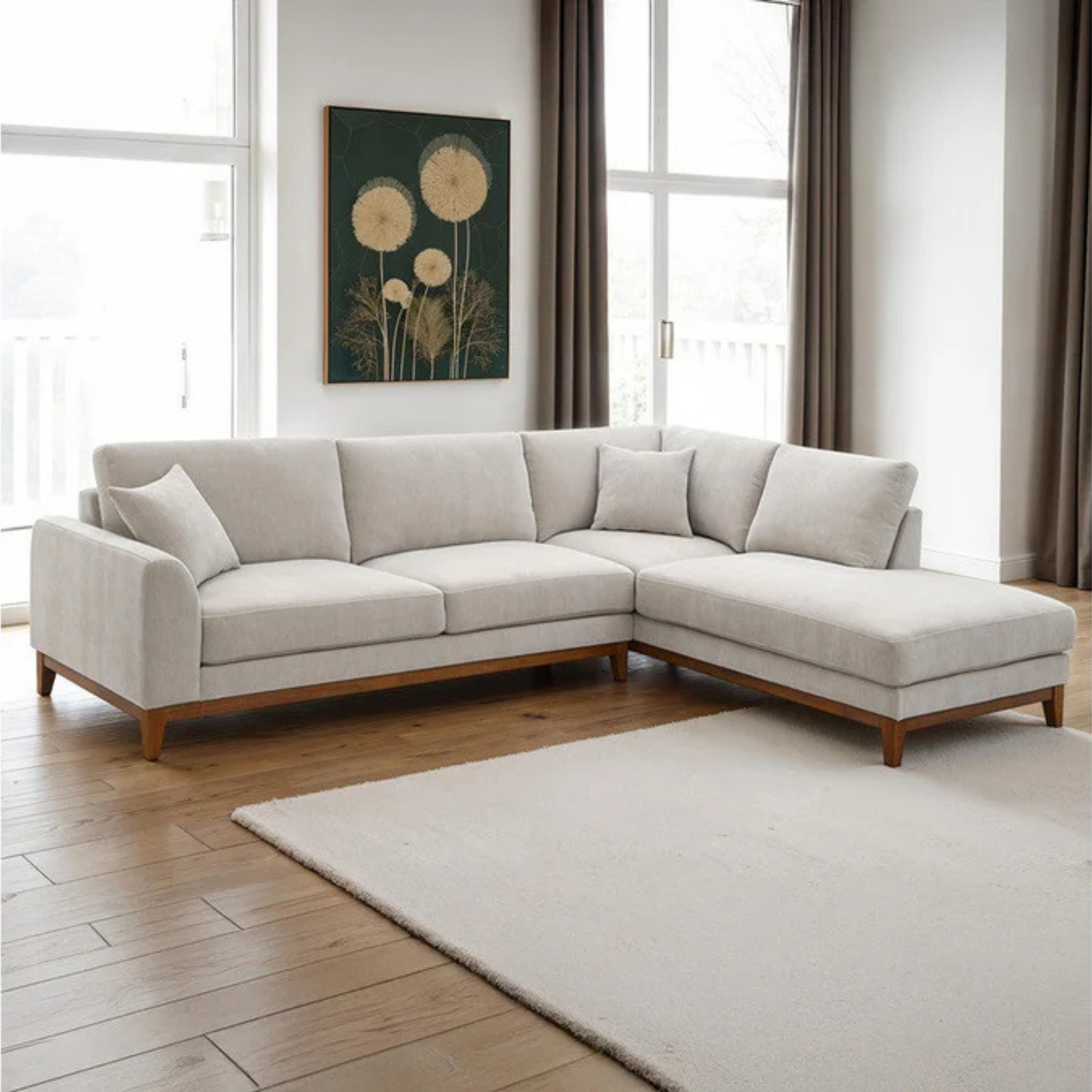 Watton Contemporary Light Gray Chenille 114-Inch Right Sectional Sofa