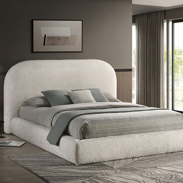 Whitnash Ivory White Fabric Queen Bed
