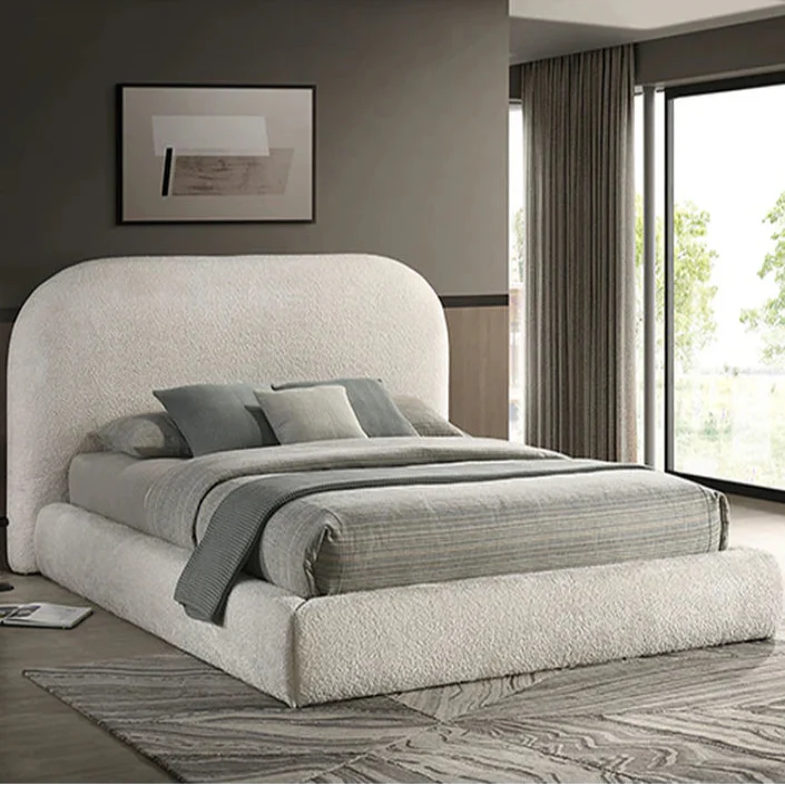 Whitnash Ivory White Fabric Queen Bed