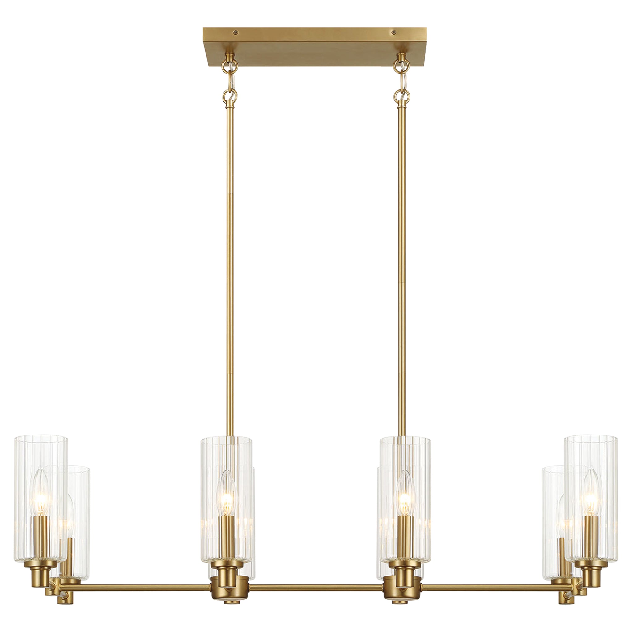 Zara Eight Lights Island With Clear Ribbed Glass Pendant Lamp - Satin Brass