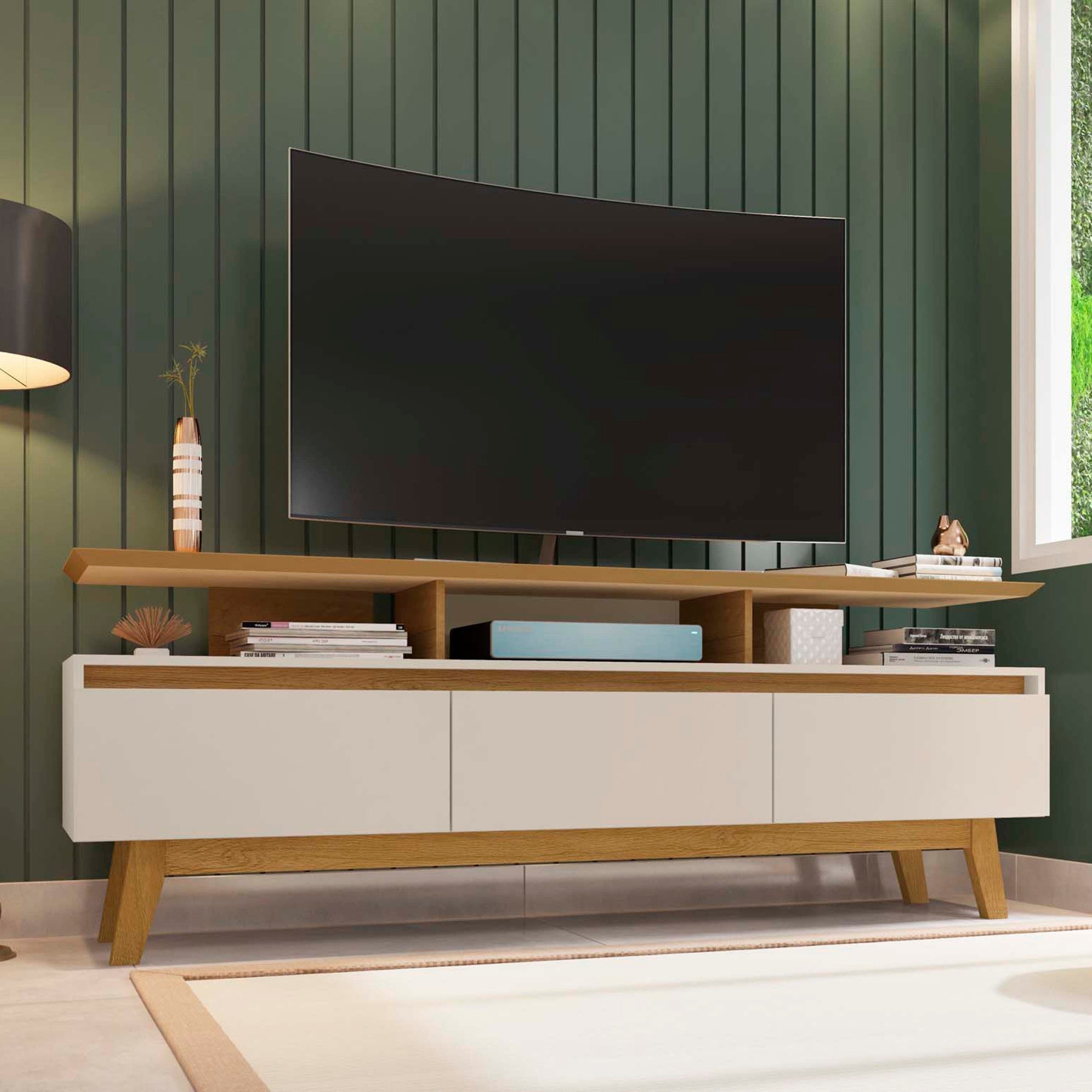 Yonkers 70.86 TV Stand - Off White and Natural