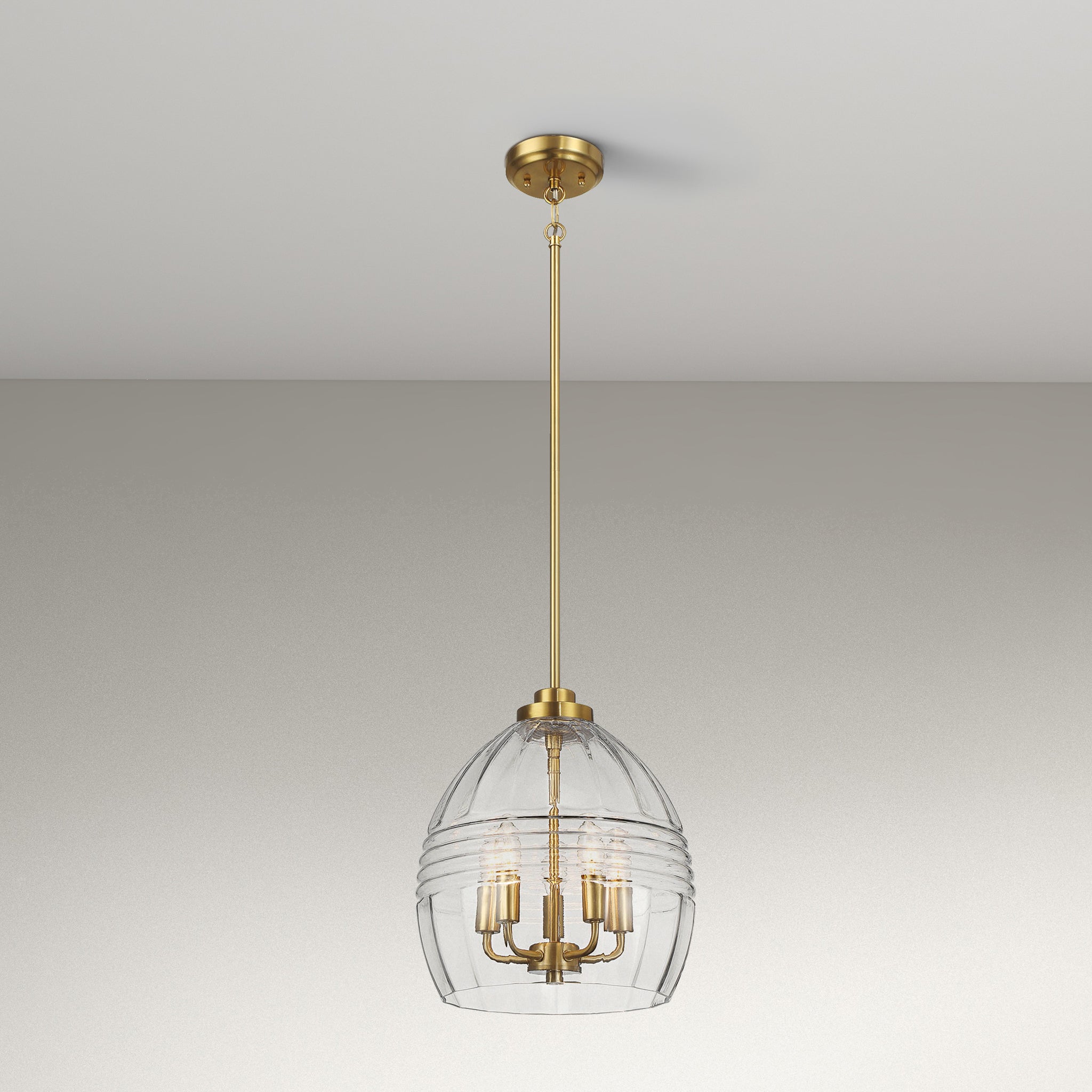 Fusion Five Pendant Chain Hanging Light with Clear Glass - Satin Brass