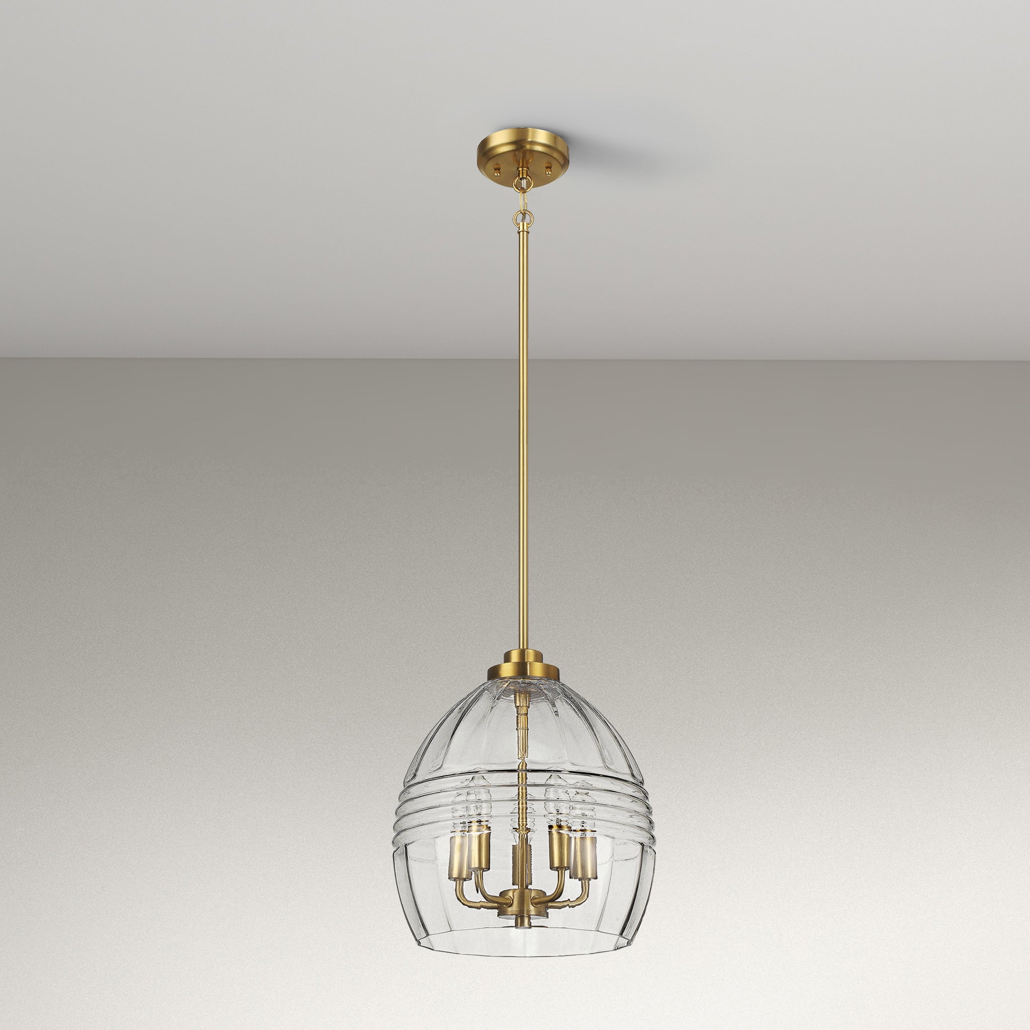 Fusion Five Pendant Chain Hanging Light with Clear Glass - Satin Brass