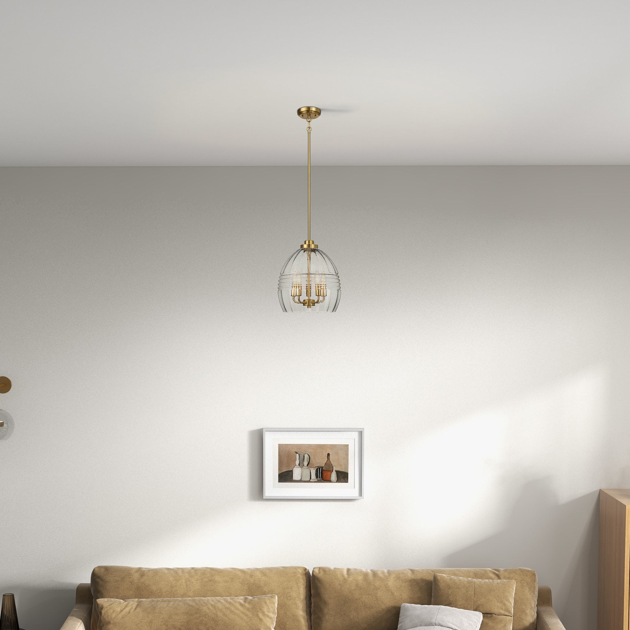 Fusion Five Pendant Chain Hanging Light with Clear Glass - Satin Brass