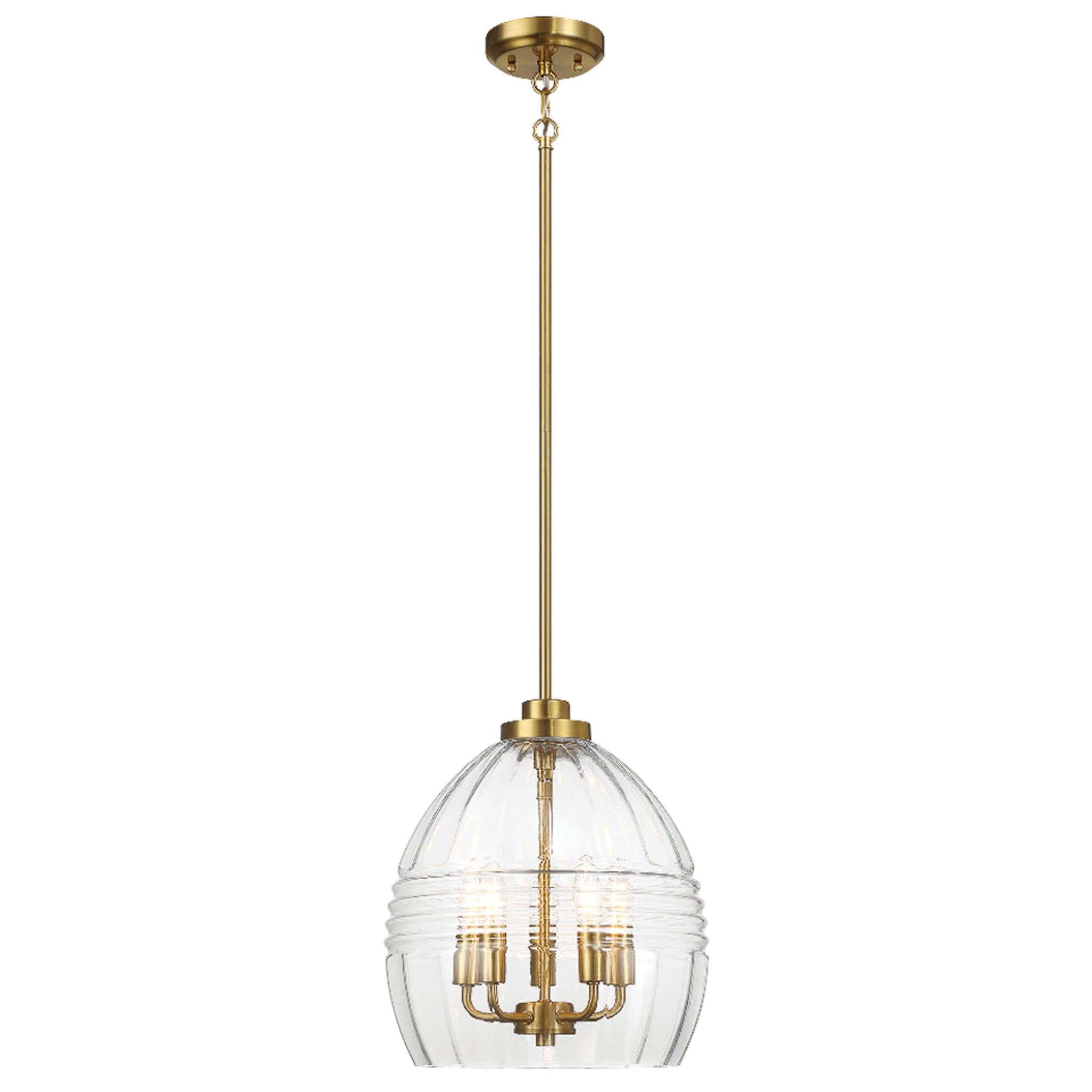 Fusion Five Pendant Chain Hanging Light with Clear Glass - Satin Brass