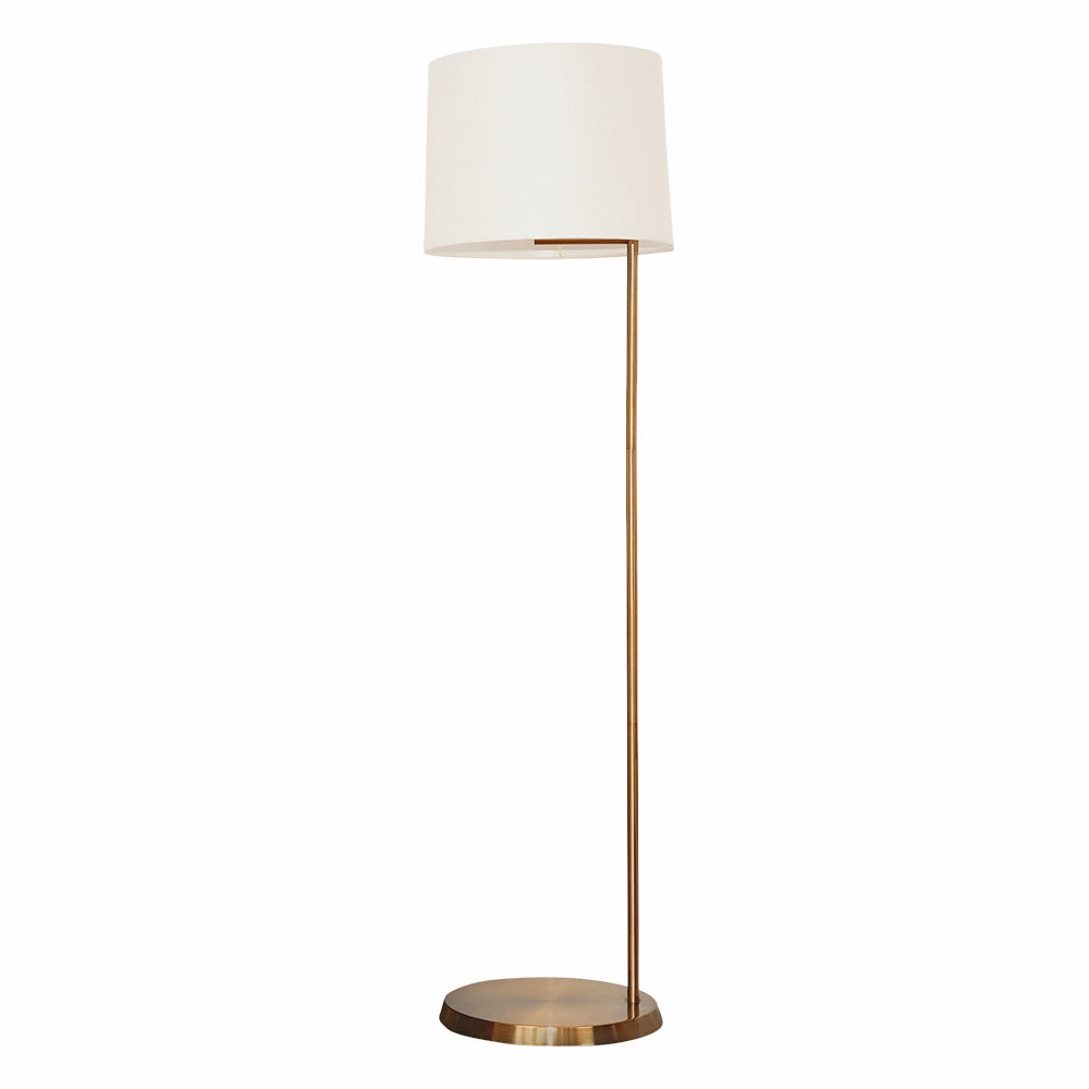 Zen Offset Brass Base Floor Lamp with Drum-shaped Linen Shade