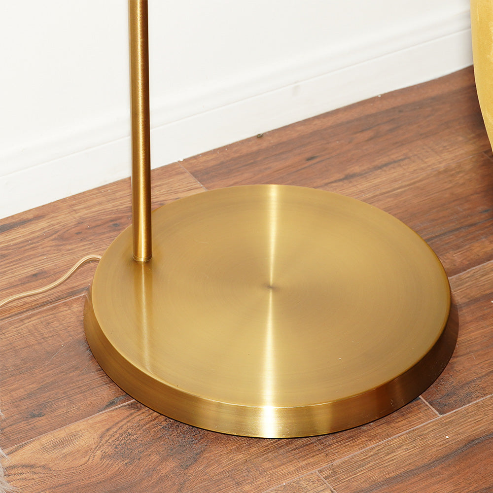 Zen Offset Brass Base Floor Lamp with Drum-shaped Linen Shade