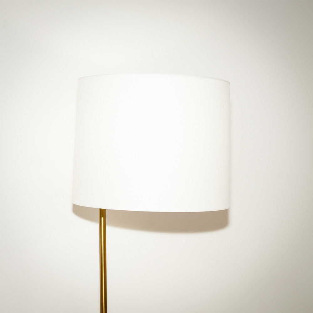 Zen Offset Brass Base Floor Lamp with Drum-shaped Linen Shade