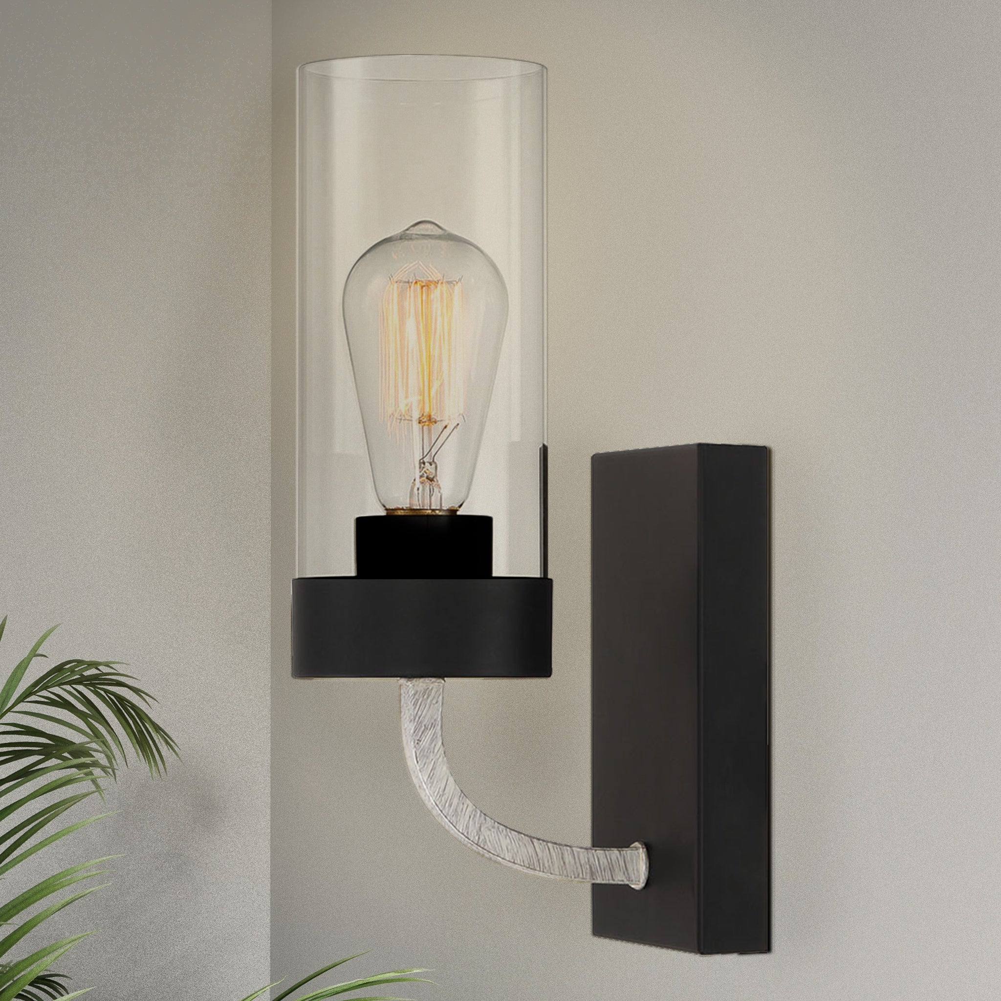 Highland Single Light Sconce With Clear Glass Metal Black Finish