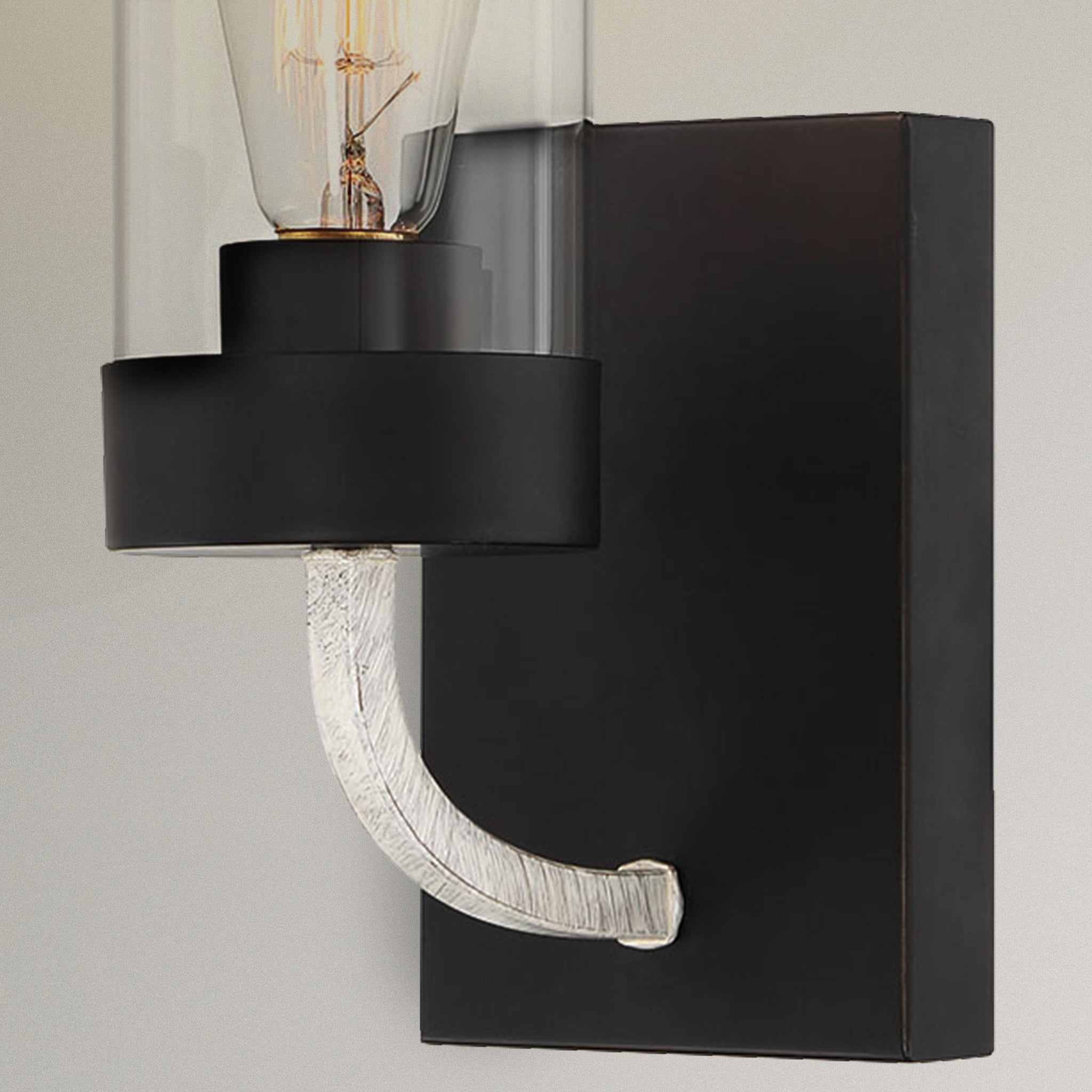 Highland Single Light Sconce With Clear Glass Metal Black Finish