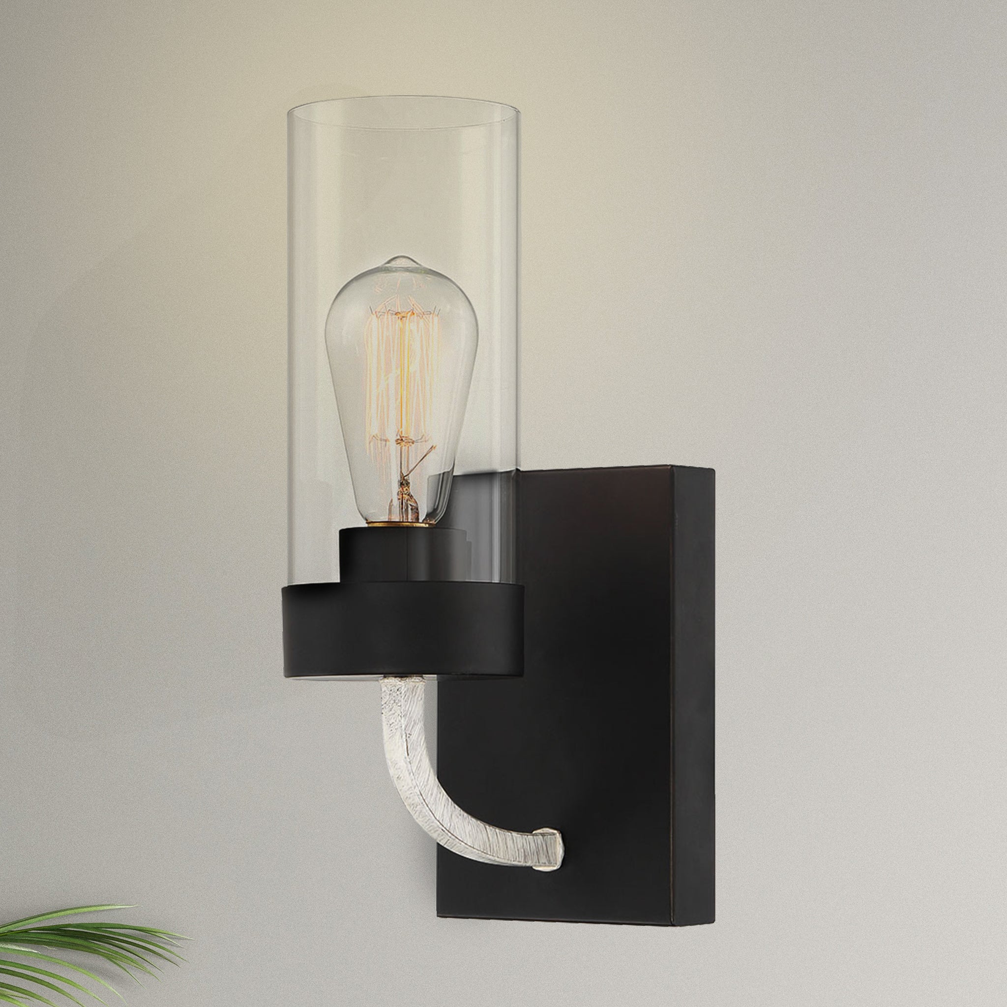 Highland Single Light Sconce With Clear Glass Metal Black Finish