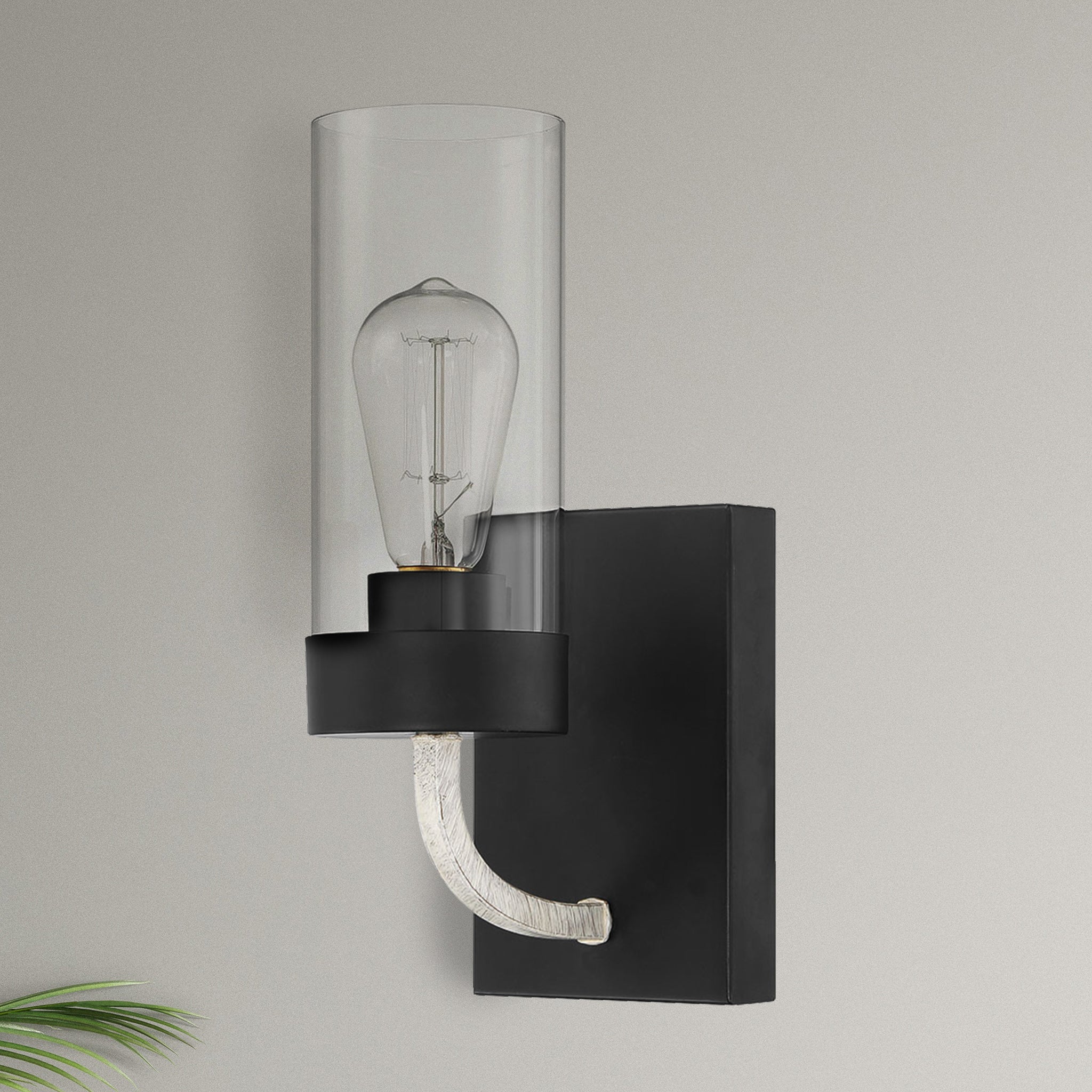 Highland Single Light Sconce With Clear Glass Metal Black Finish