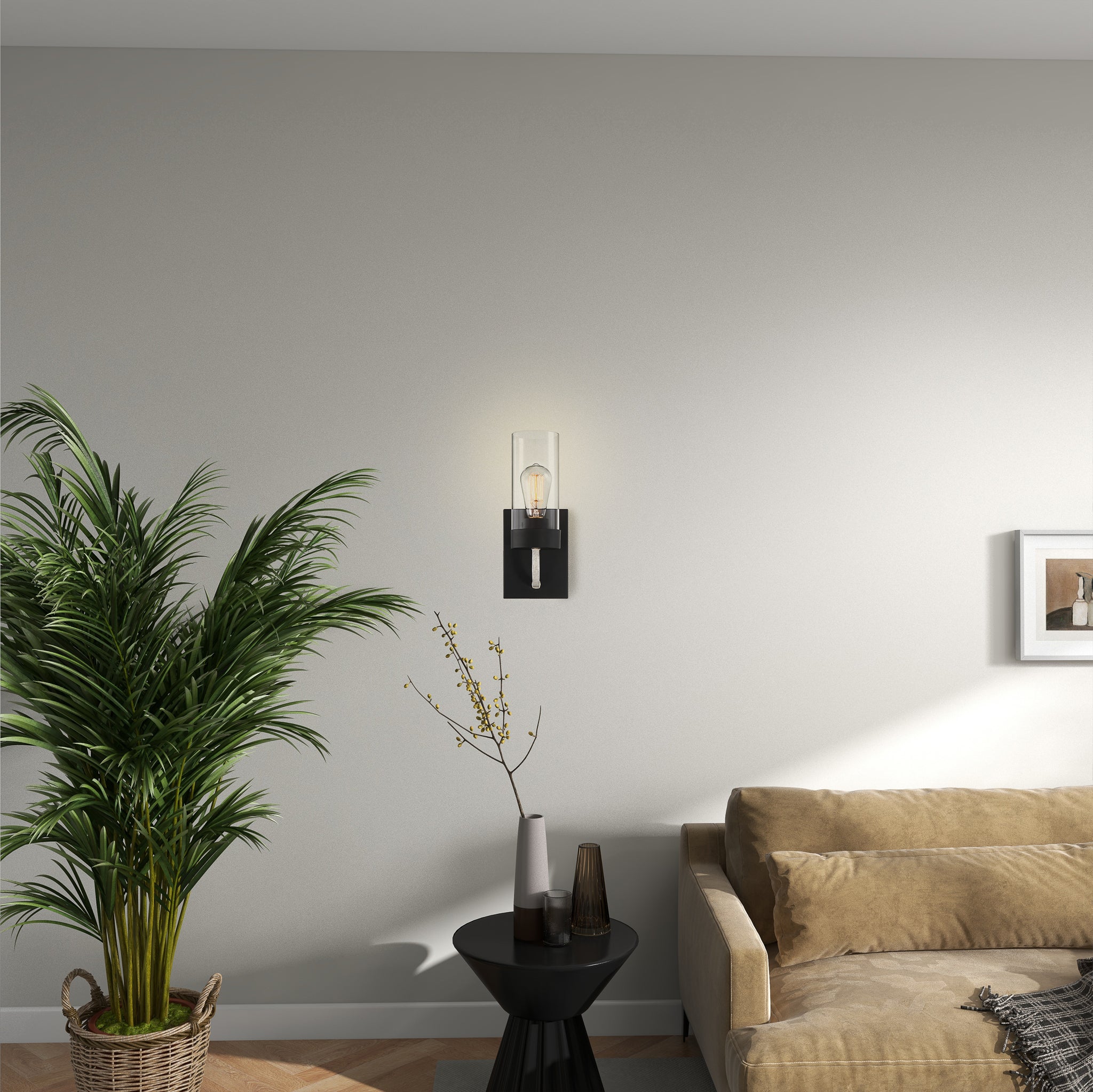 Highland Single Light Sconce With Clear Glass Metal Black Finish