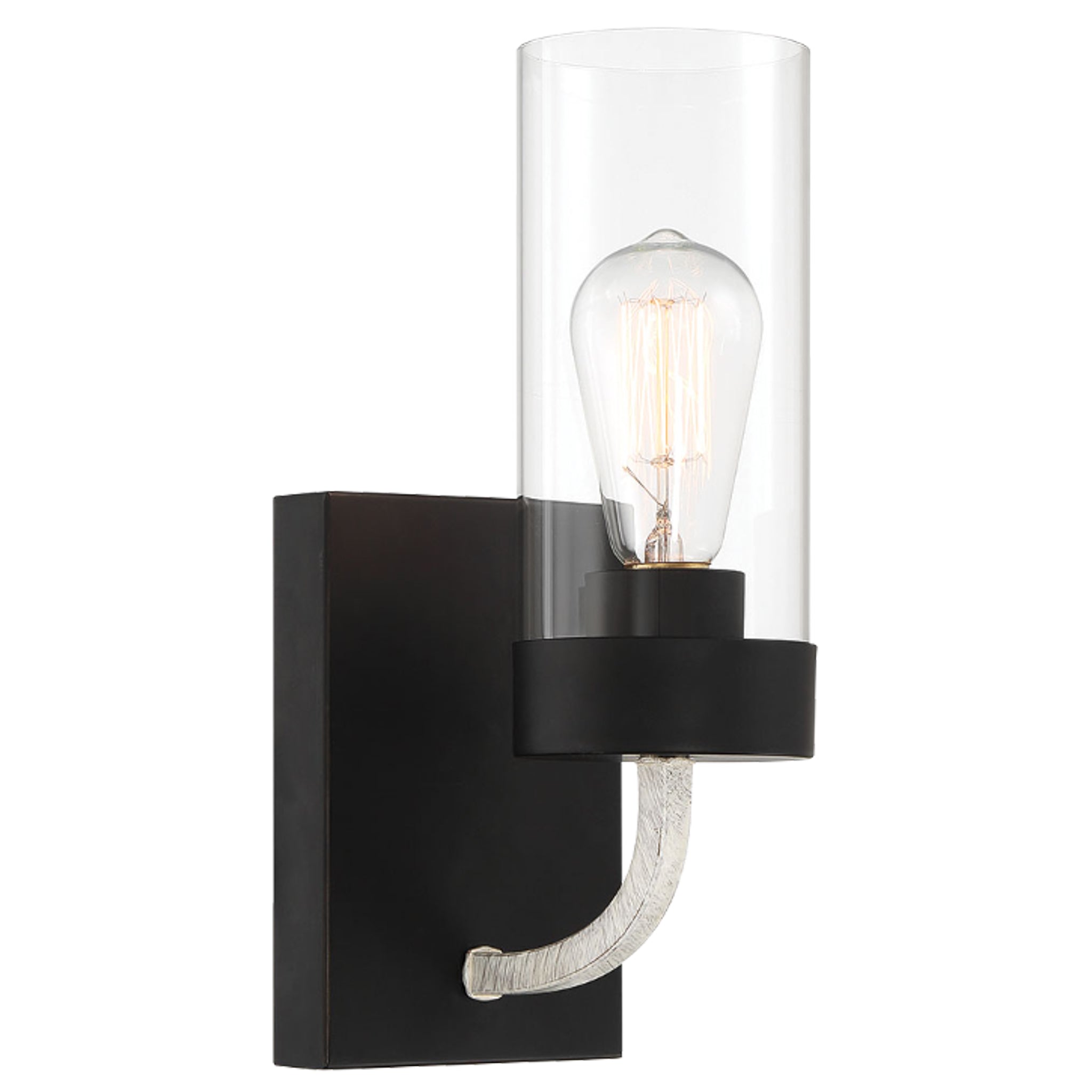 Highland Single Light Sconce With Clear Glass Metal Black Finish