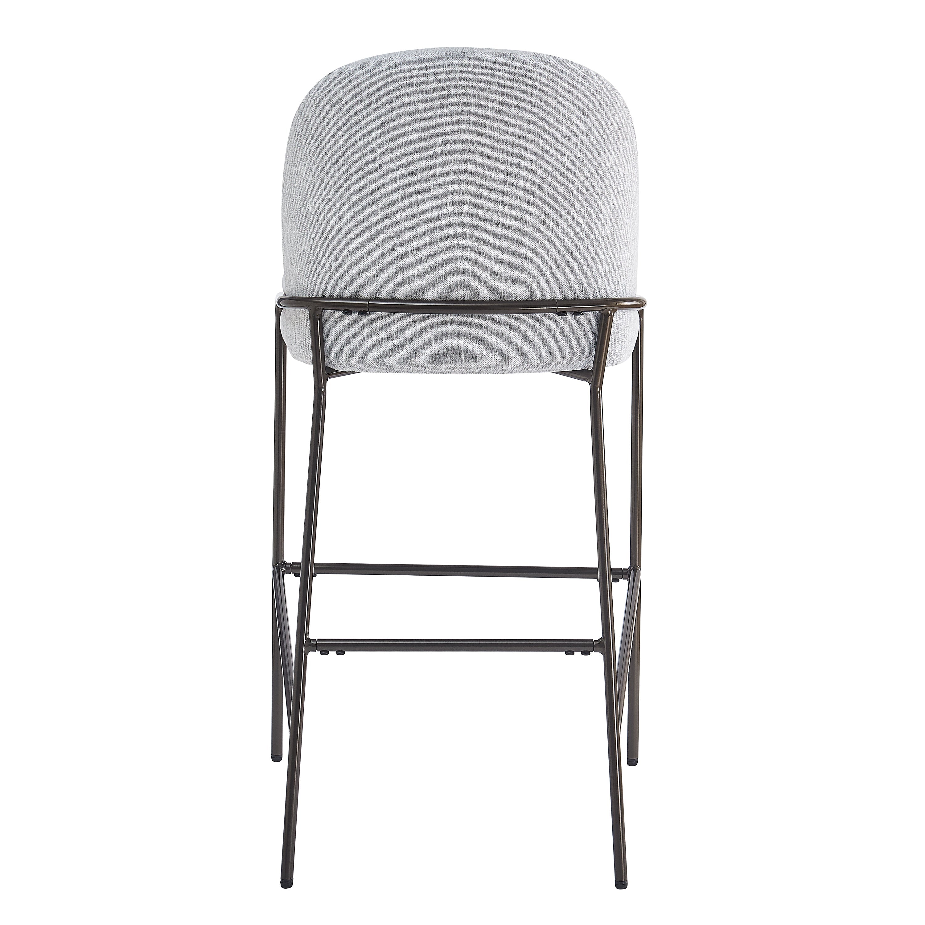Galen Indoor Metal Upholstered Barstool, Antique Bronze Finish Frame with Gray Fabric, Set of 2