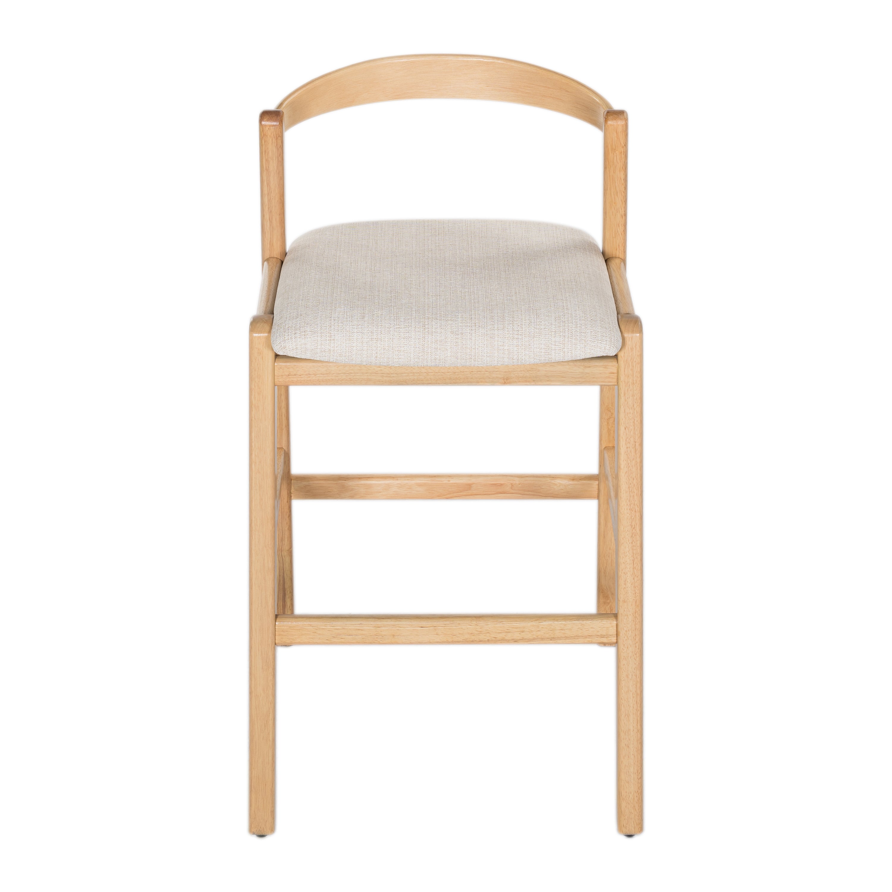 Balmain Indoor Rubberwood Barstool, Natural Finished and Beige Upholstery, Set of 2