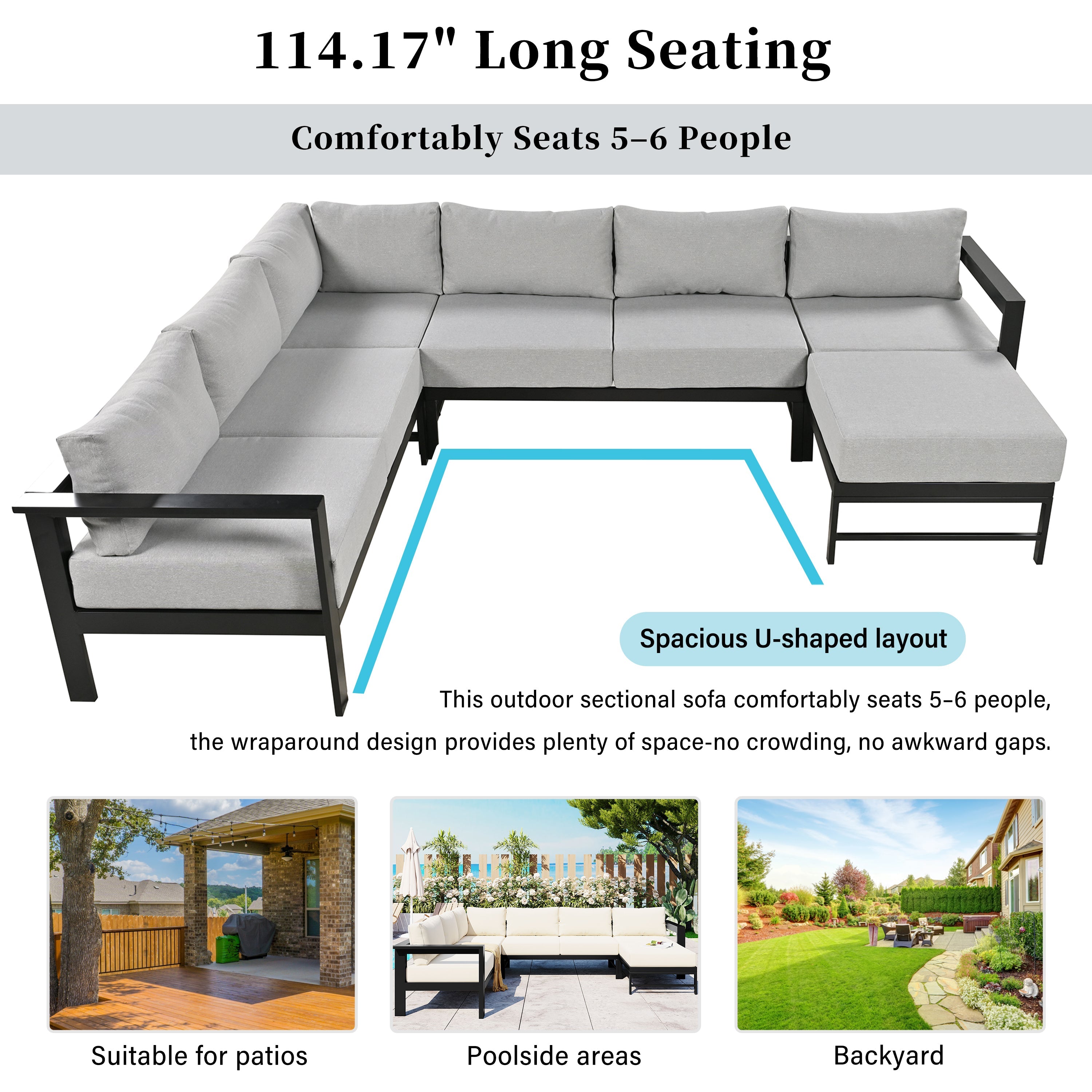 U-Style Outdoor U-Shaped Sectional Cushioned Seating