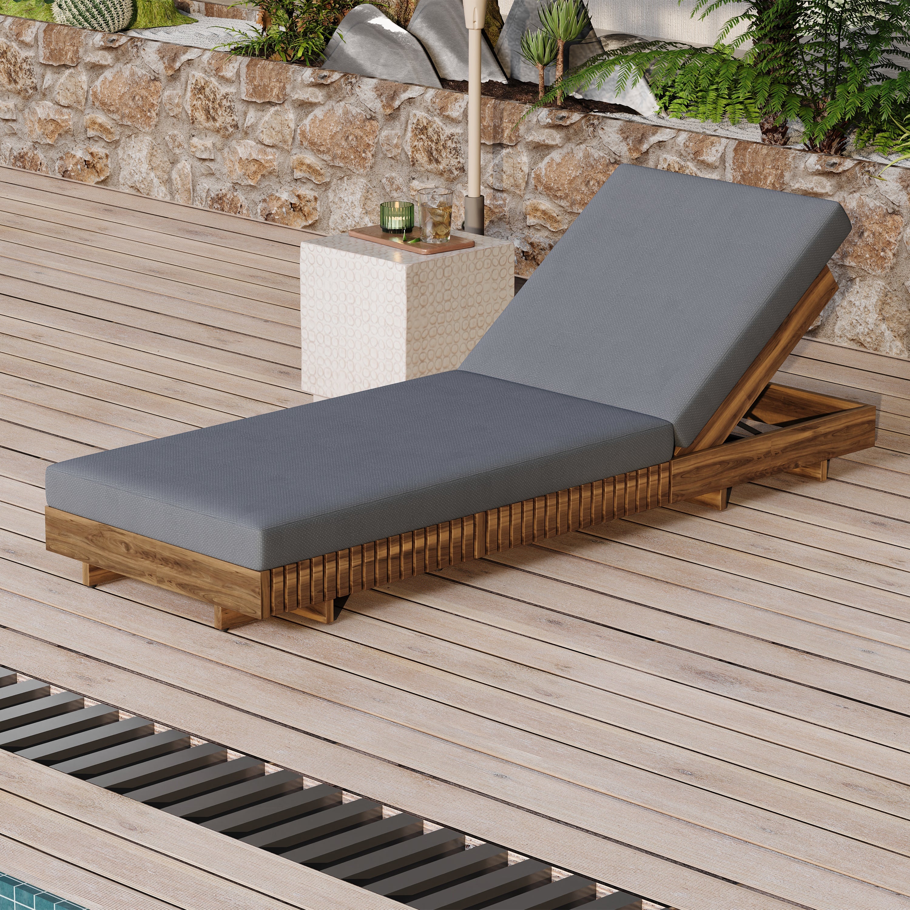 Chaise Outdoor Chaise Lounge Adjustable Back - Teak