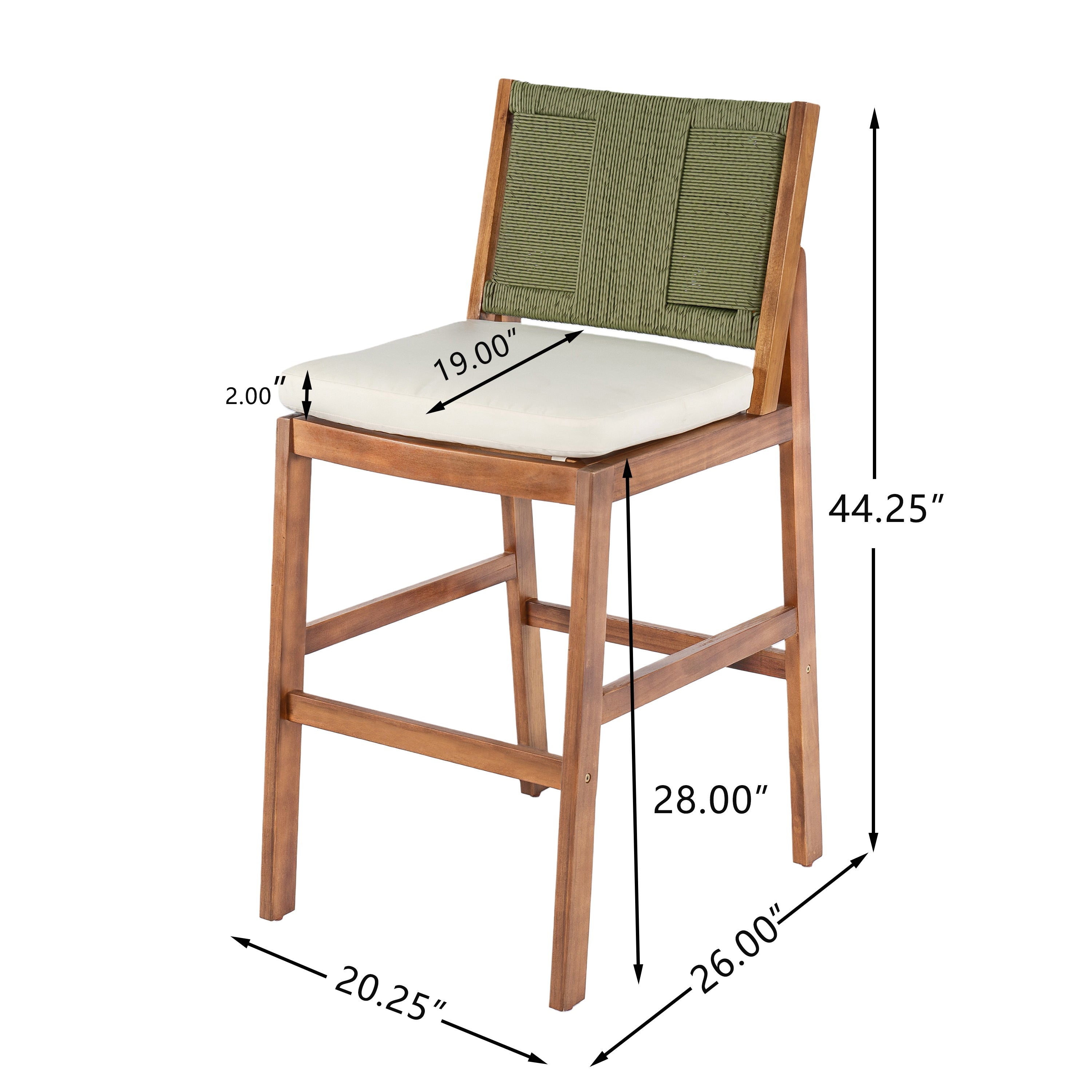Outdoor Bar Stool Cushioned Seating Set of 2 - Teak