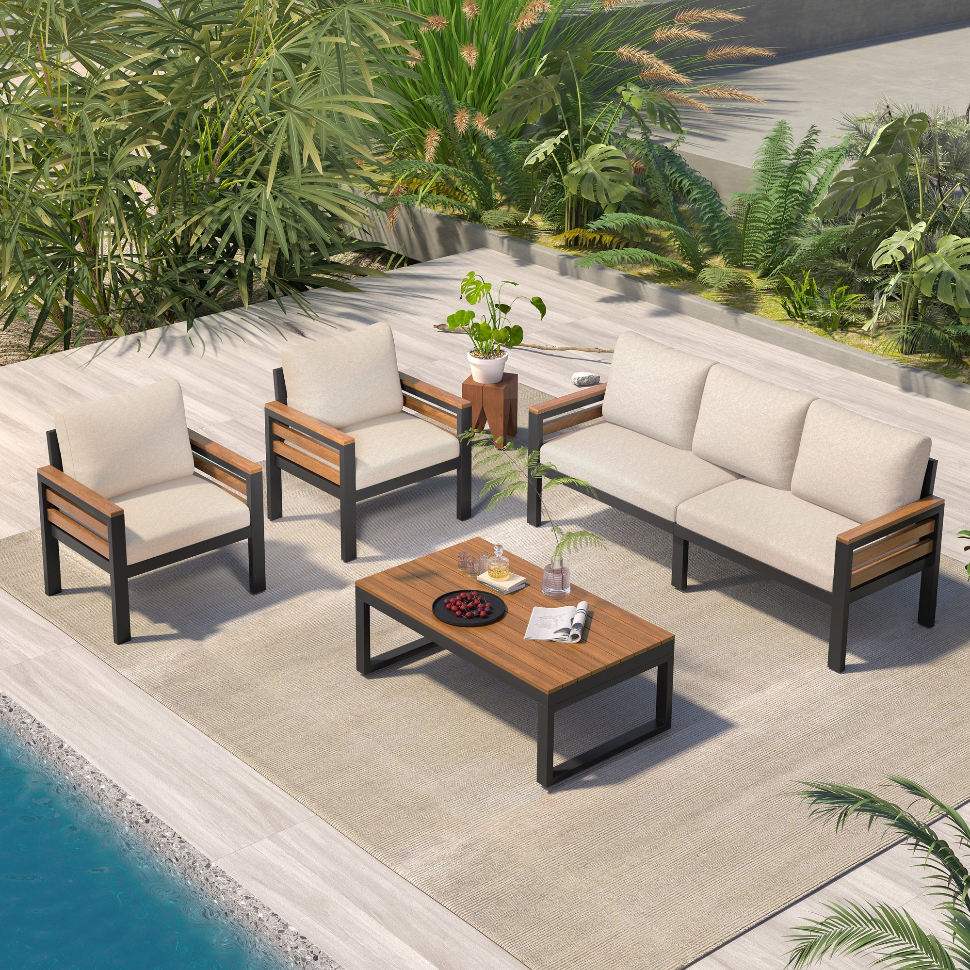 Go Outdoor Coffee Table Cushioned Seating - Beige