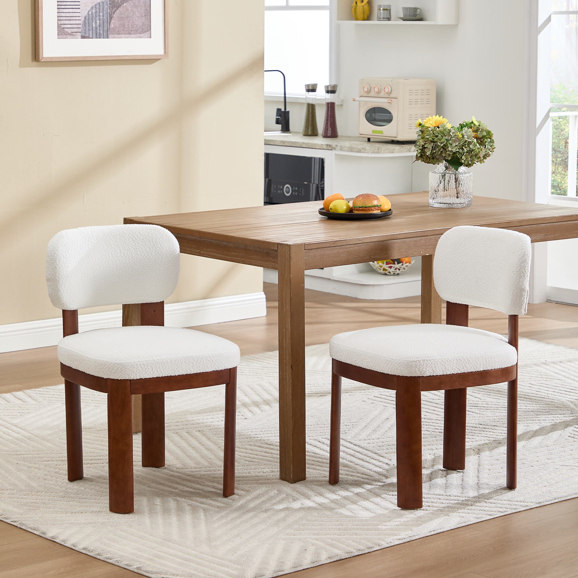 Dothan Modern Farmhouse Dining Chairs with Natural Solid Wood Legs - Set of 2