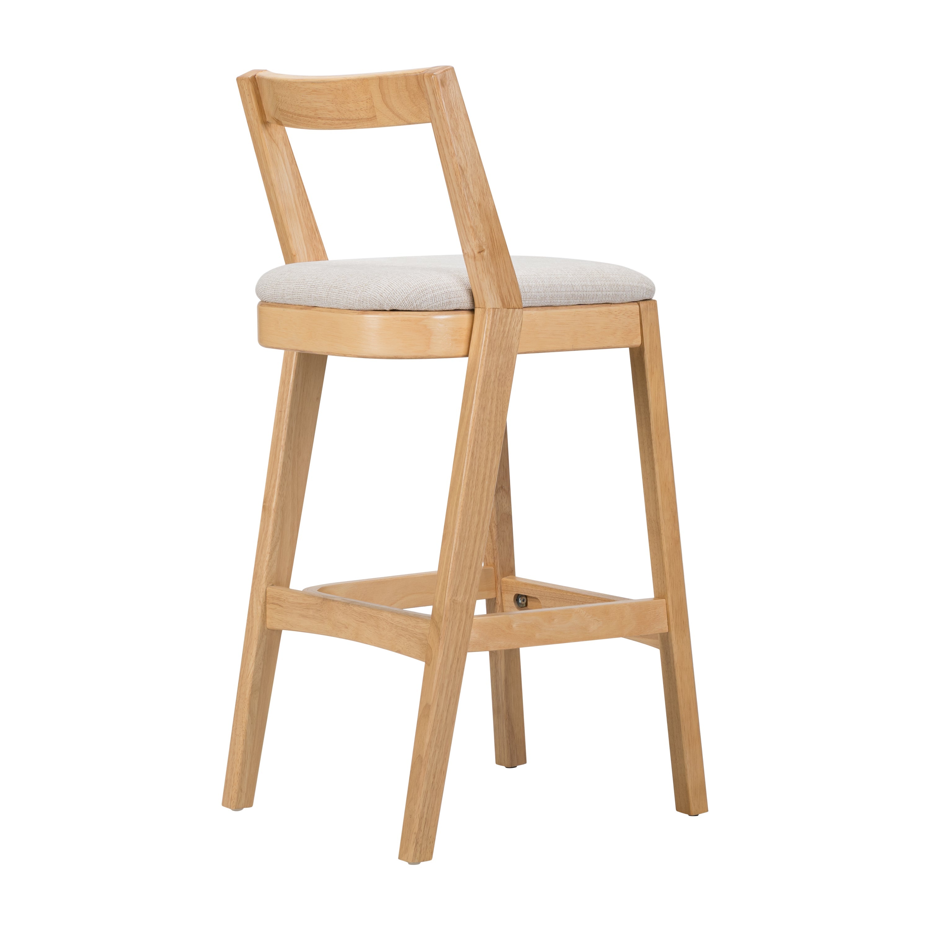 Jasper Indoor Rubberwood Barstool with Beige Upholstery, Natural Finish, Set of 2