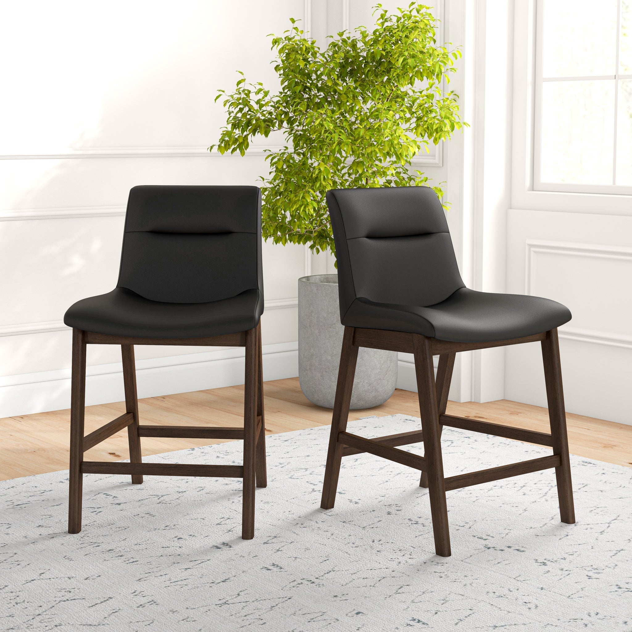 Danilo Black Leather Counter Stool - Set of 2