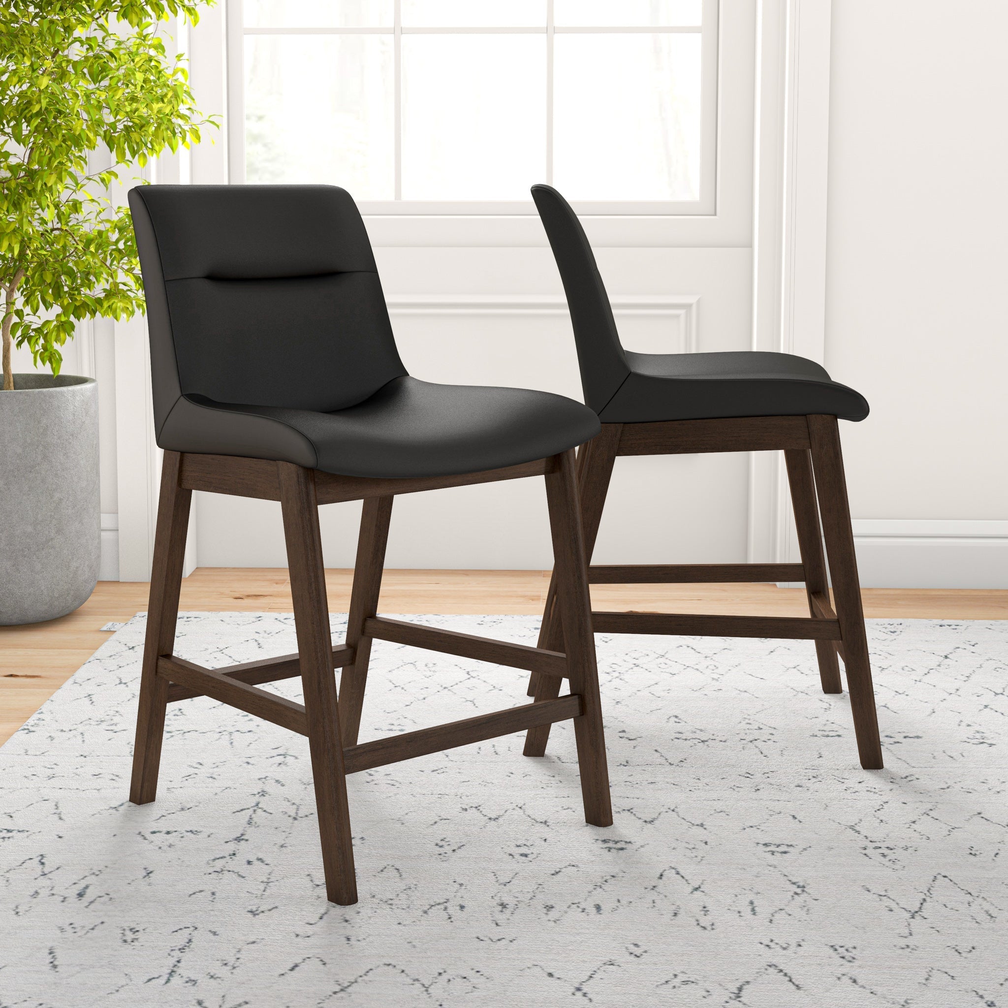 Danilo Black Leather Counter Stool - Set of 2