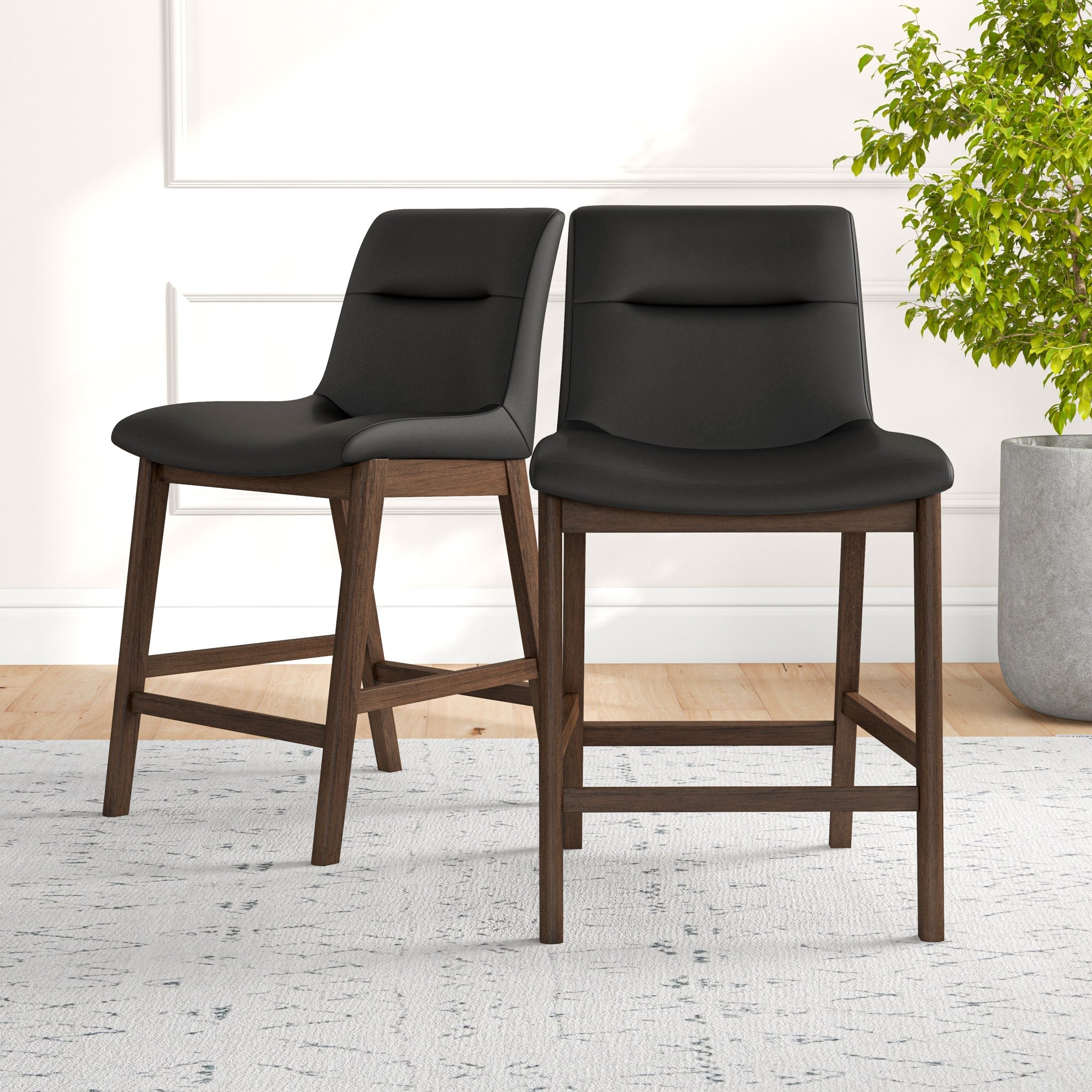 Danilo Black Leather Counter Stool - Set of 2