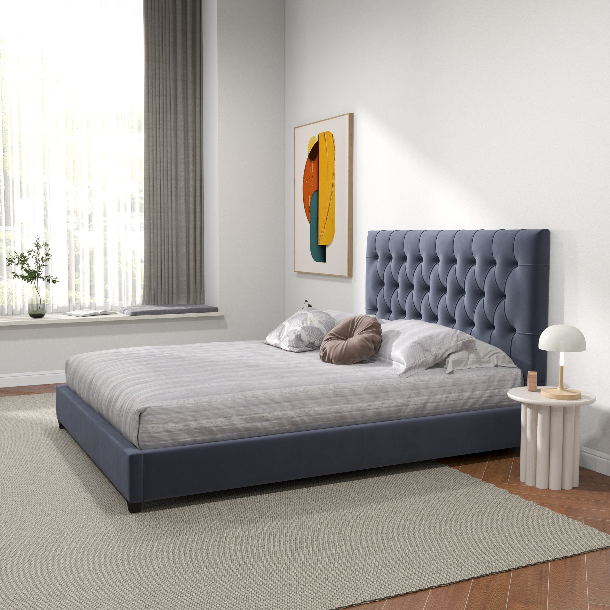 Eldridge Queen Gray Velvet Platform Bed