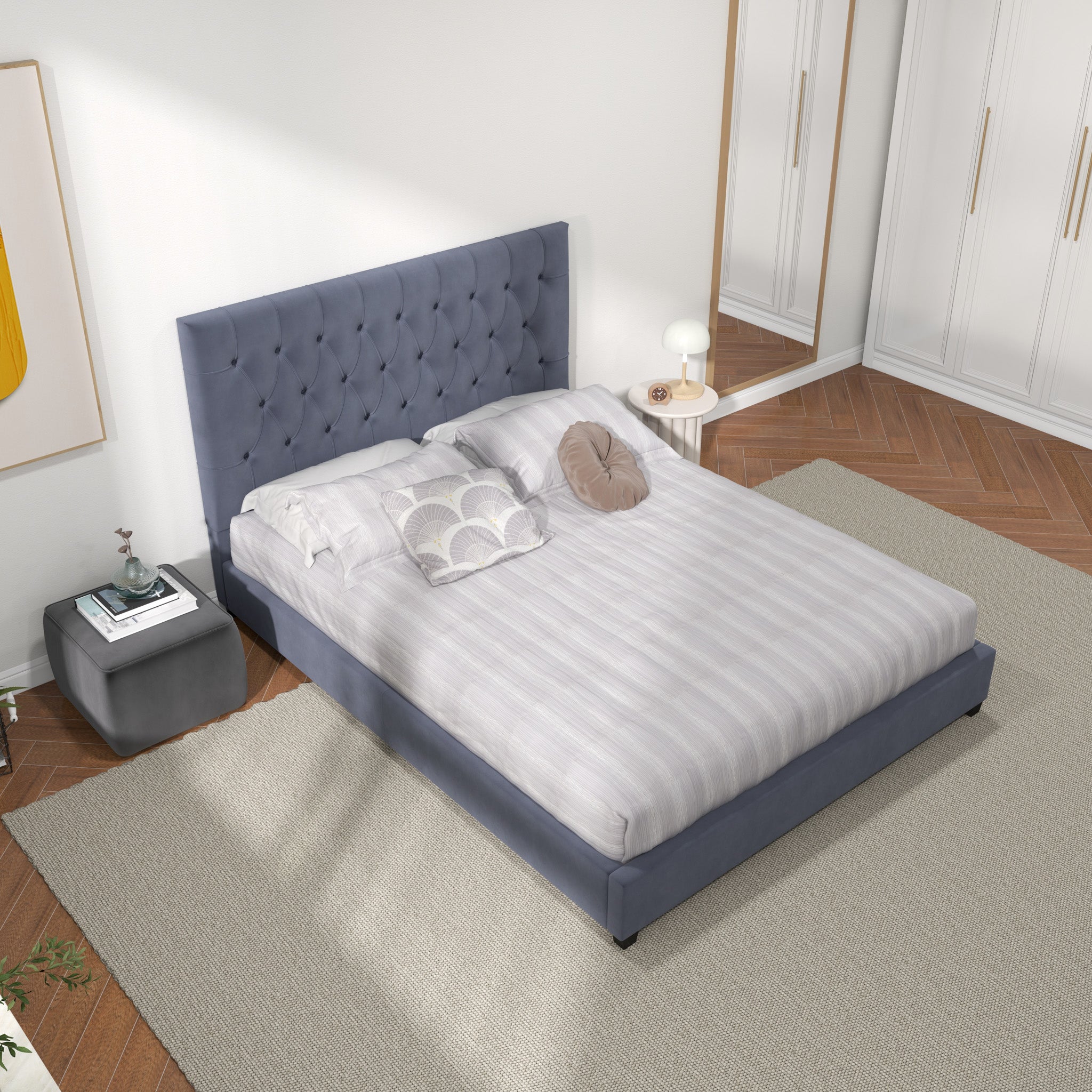 Eldridge Queen Gray Velvet Platform Bed