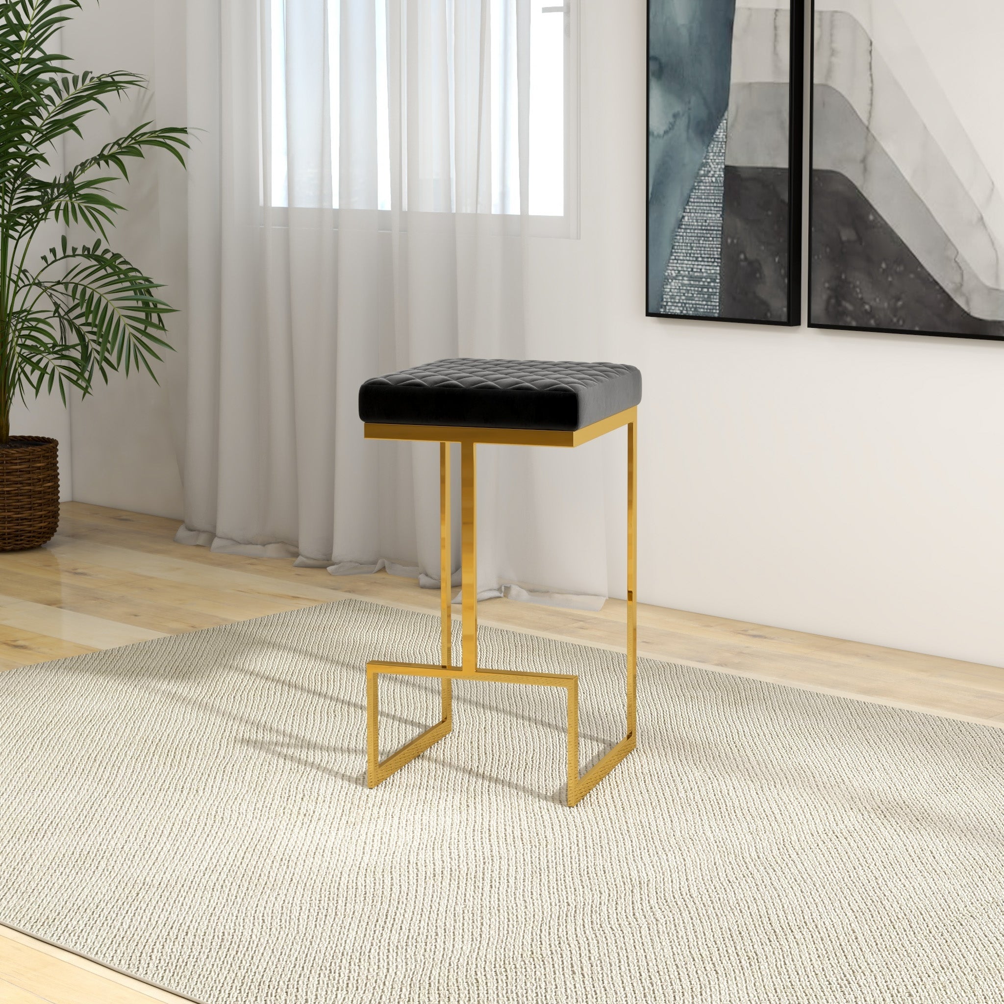 Felicia Black Velvet Bar Stool