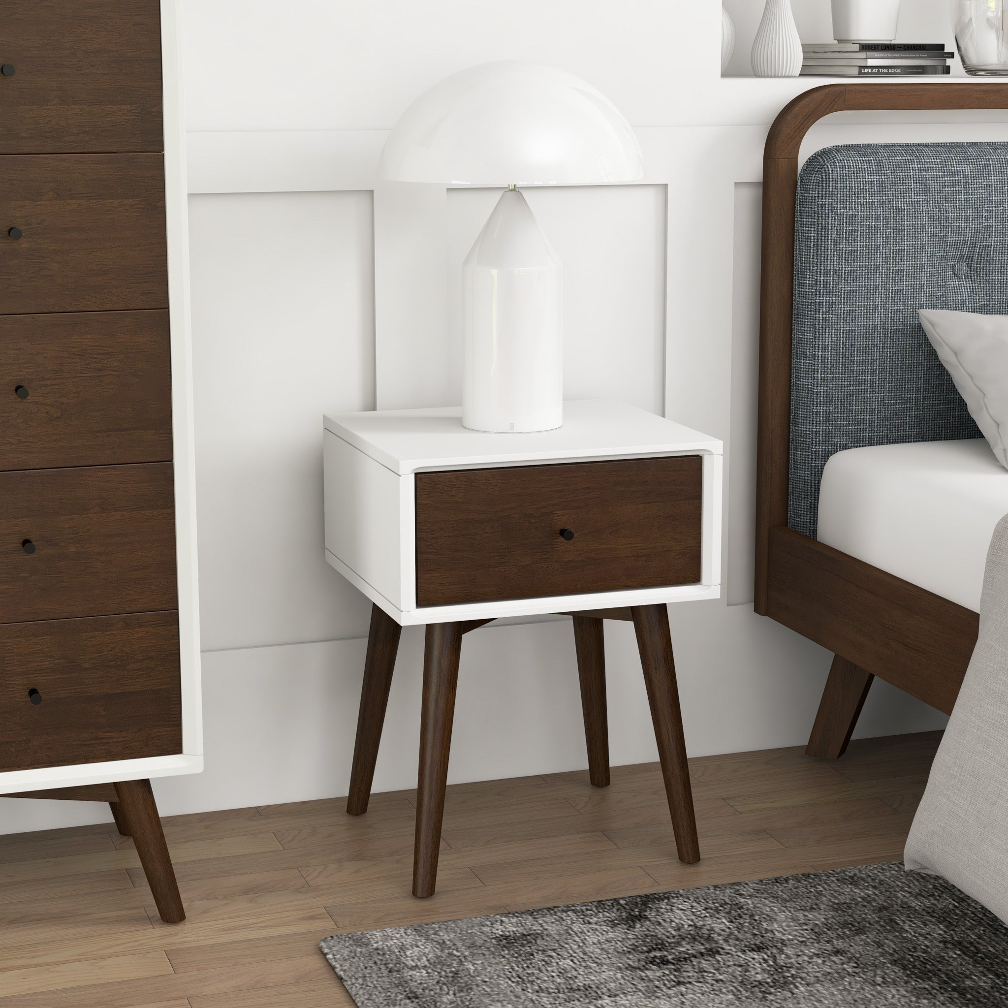 Hayes White Solid Wood Base Nightstand