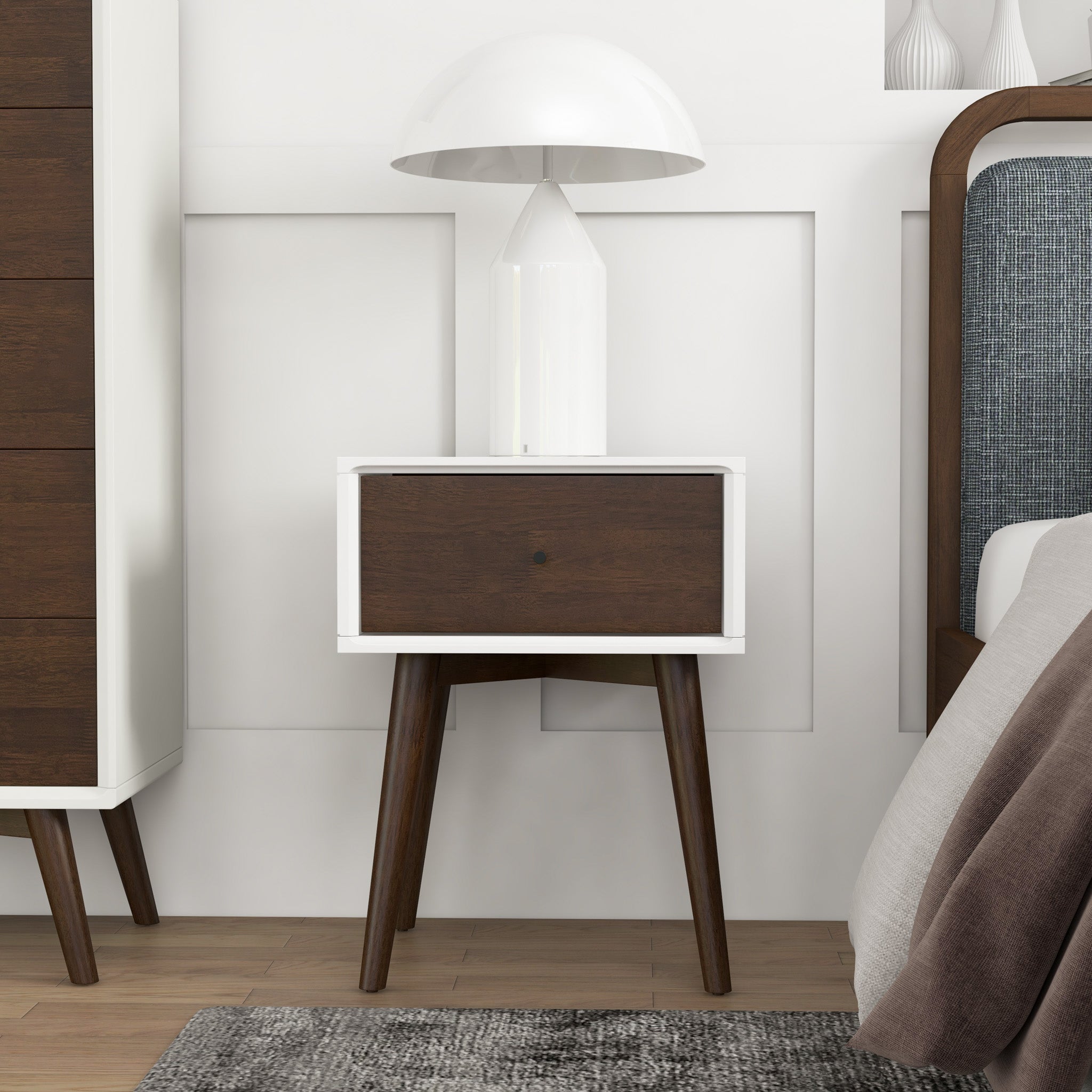 Hayes White Solid Wood Base Nightstand