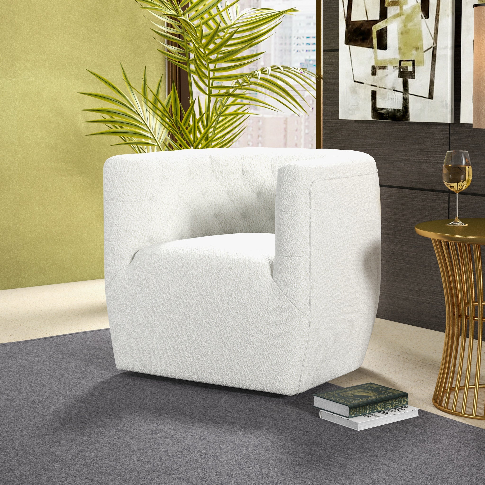 Lotte Cream Boucle Swivel Chair
