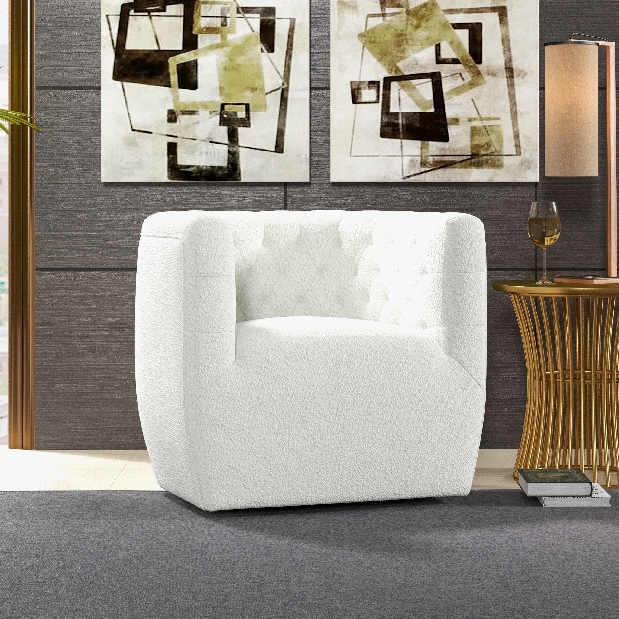 Lotte Cream Boucle Swivel Chair