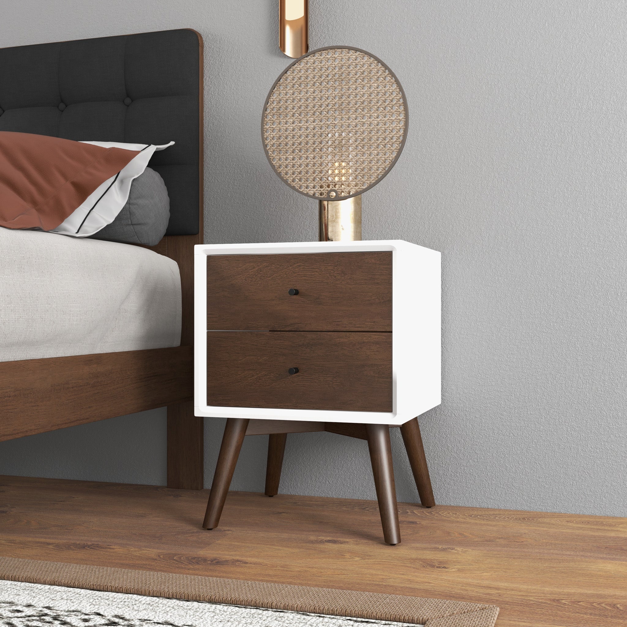 Noak White Walnut Mid Century Modern Style Nightstand