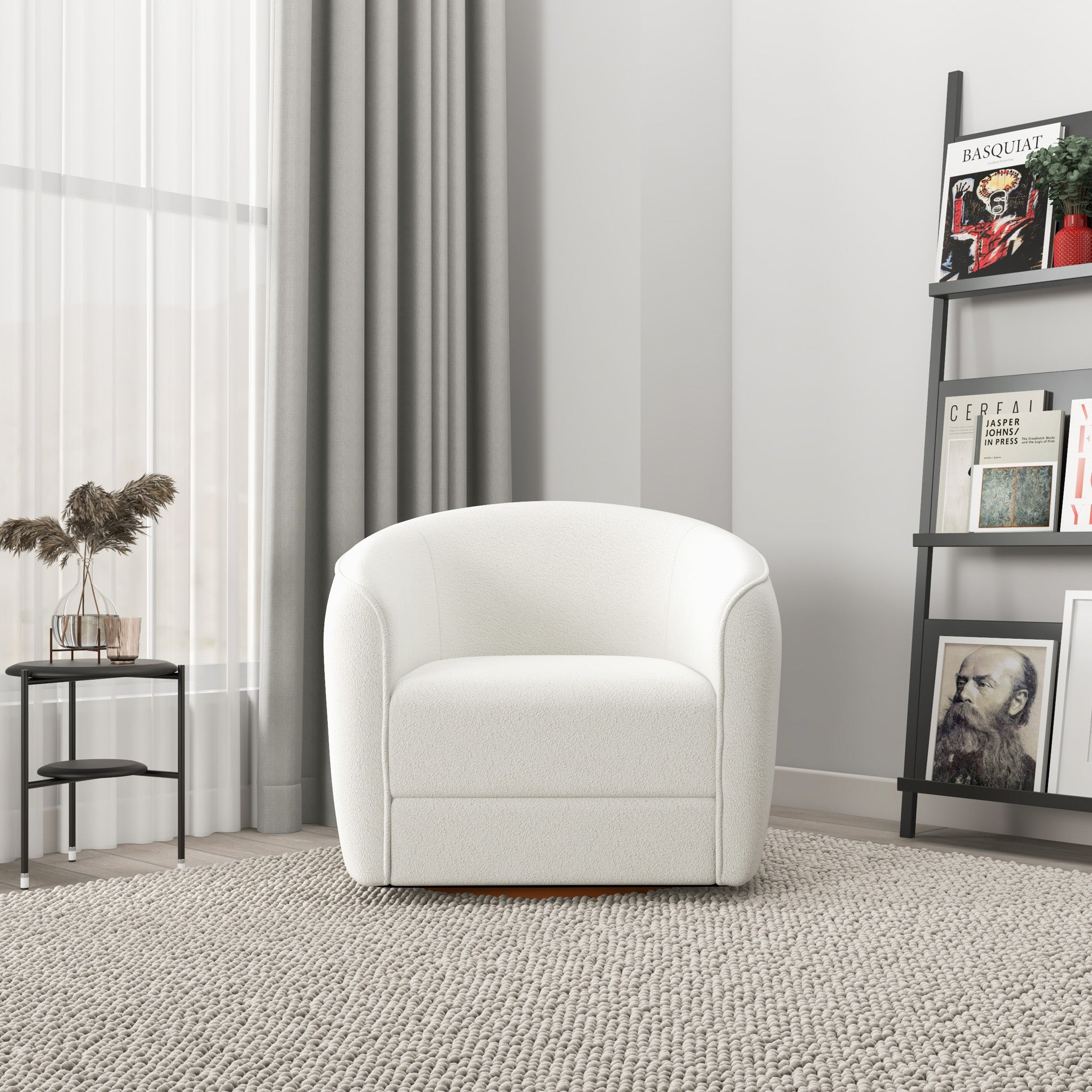 Spring Cream Boucle Swivel Chair