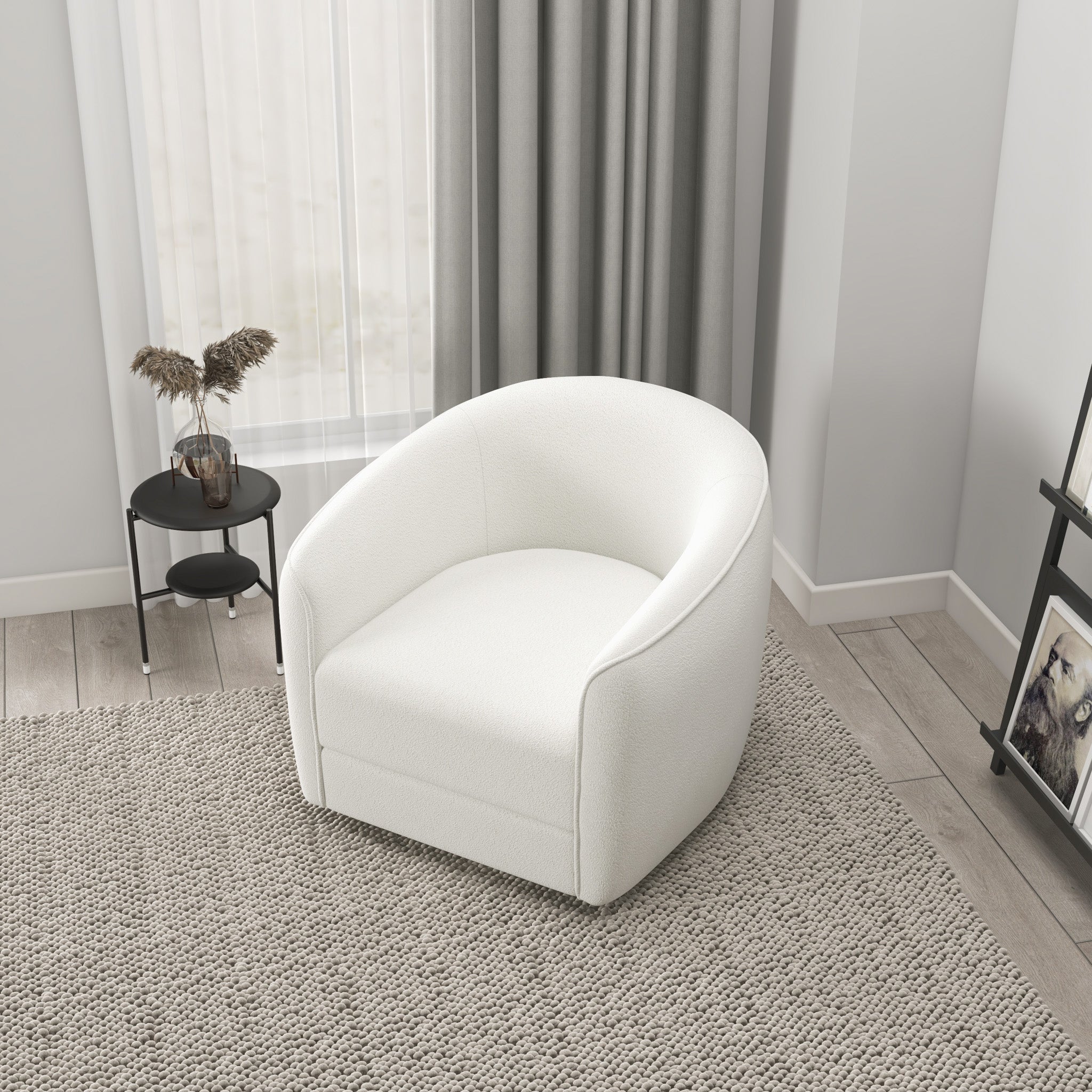 Spring Cream Boucle Swivel Chair