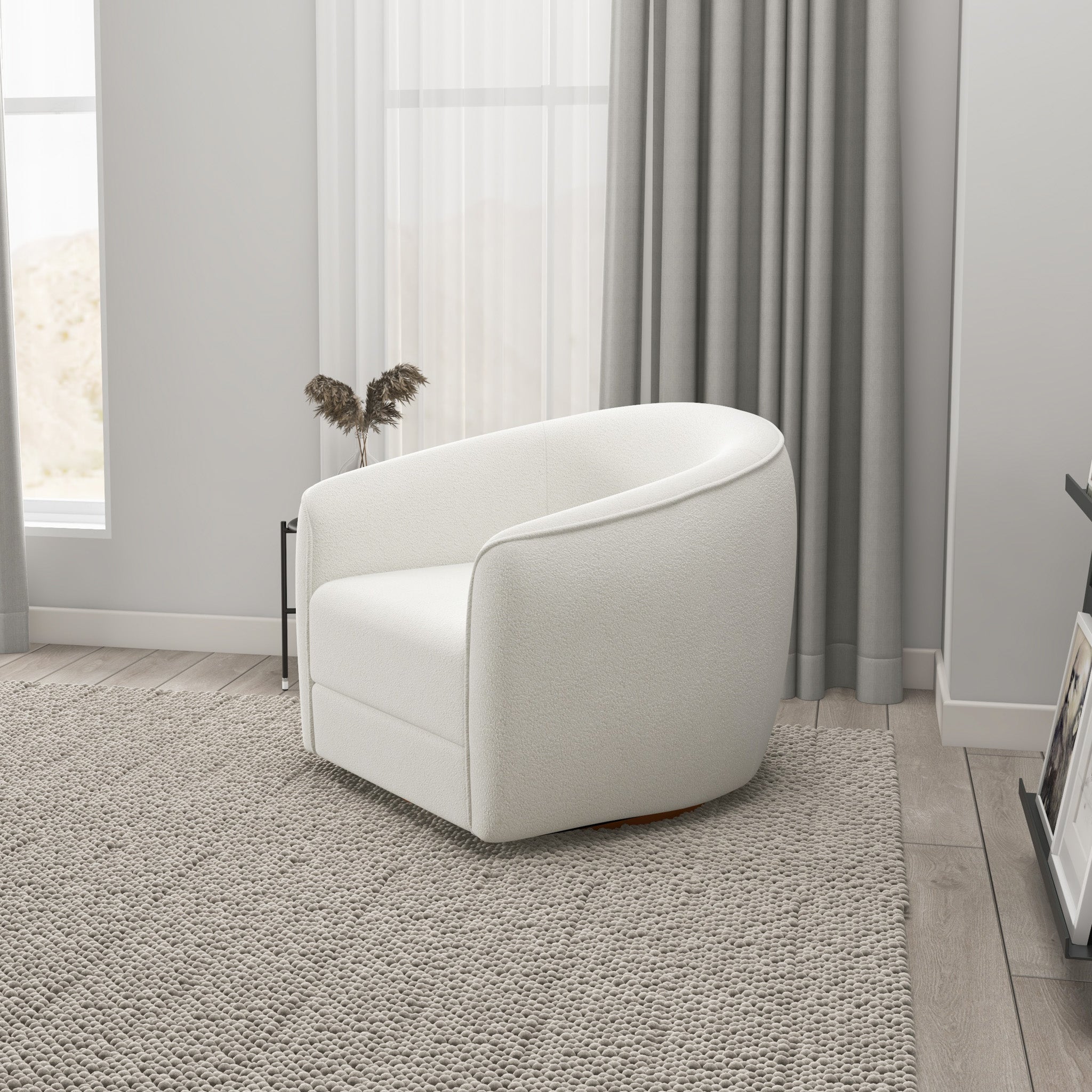 Spring Cream Boucle Swivel Chair