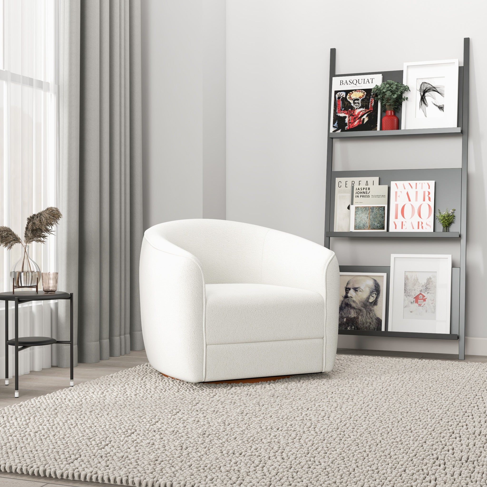Spring Cream Boucle Swivel Chair