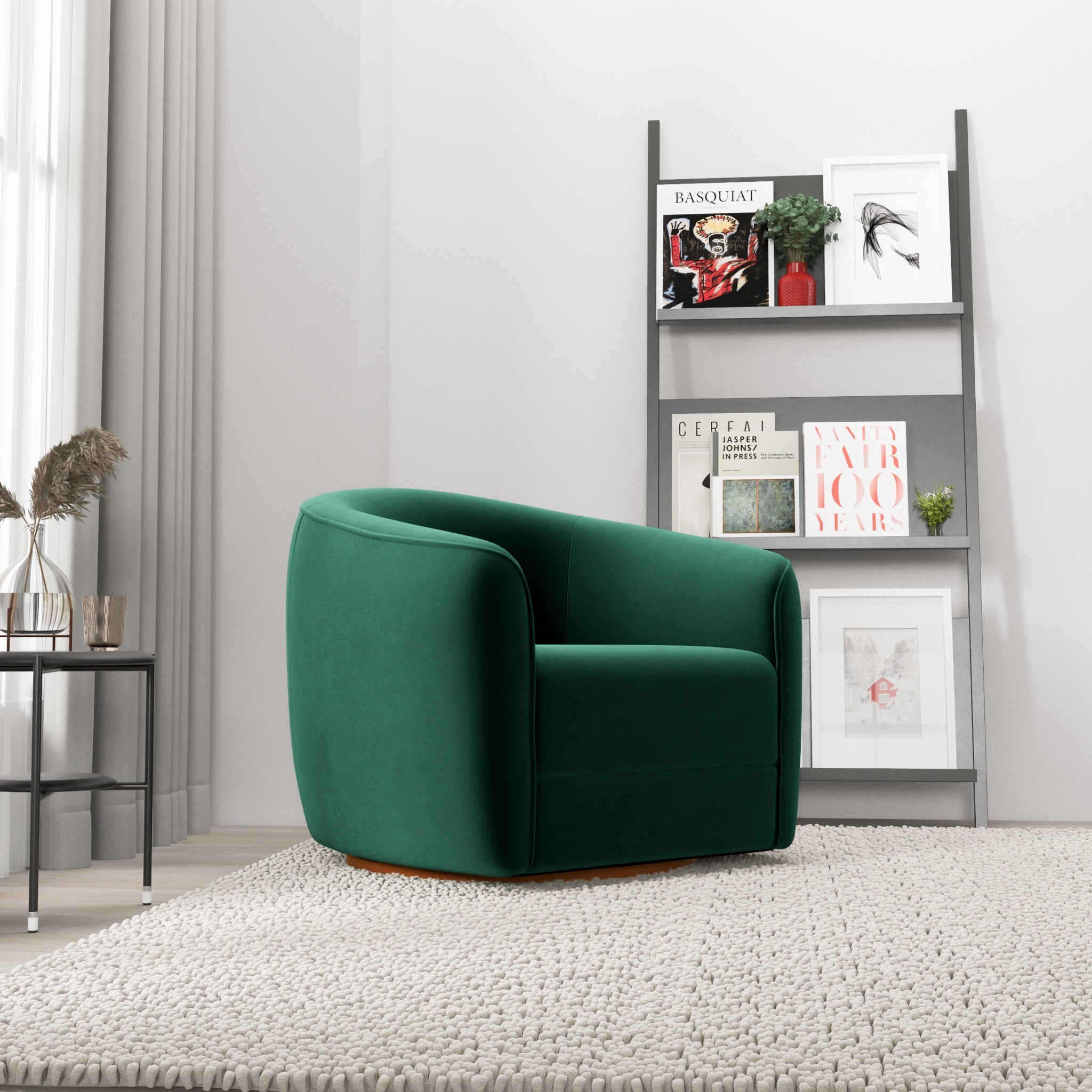 Spring Dark Green Velvet Swivel Chair