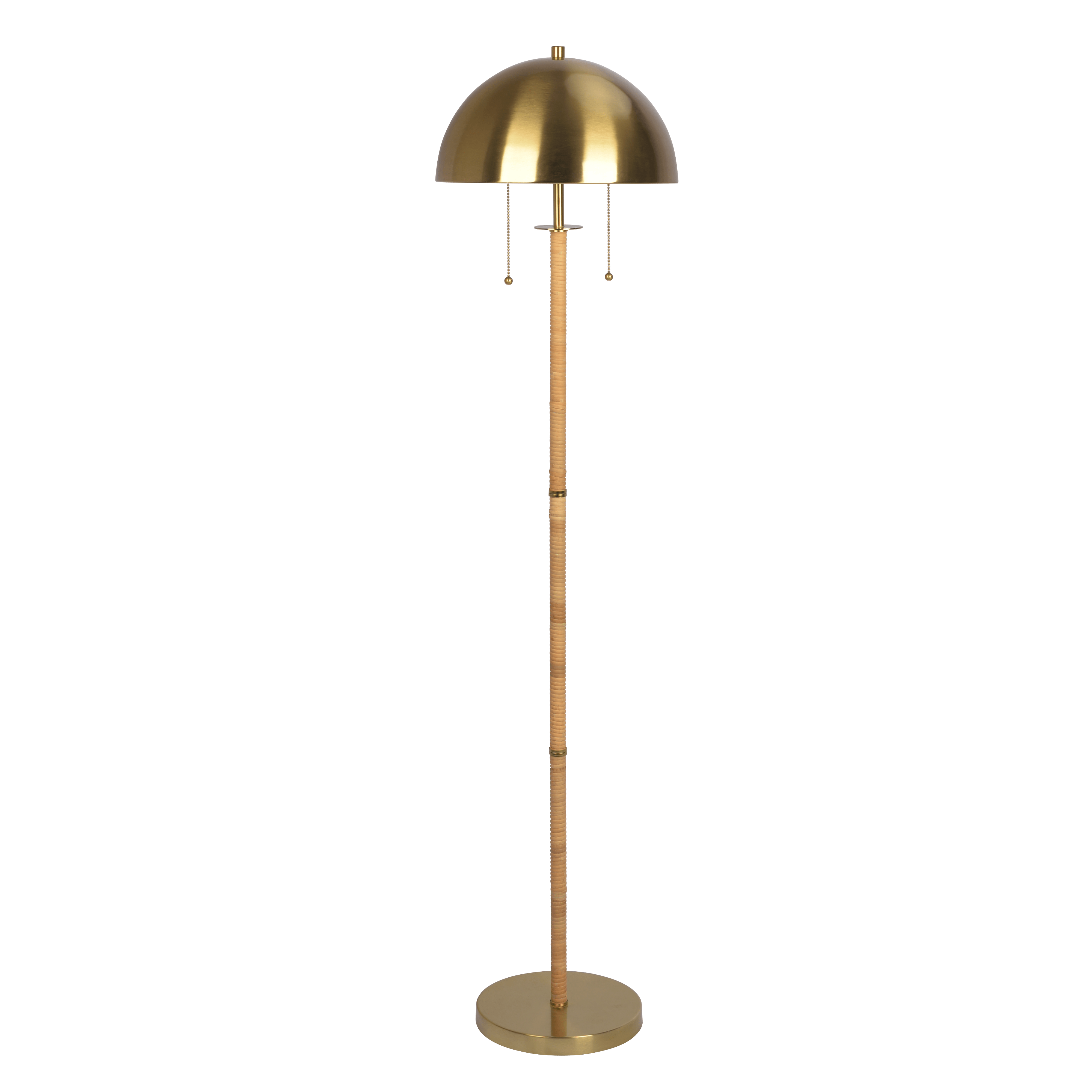 Ayana 2-Light Floor Lamp, Gold Brass, Natural Rattan Tube , Double On/Off Pull Chain - West Lamp