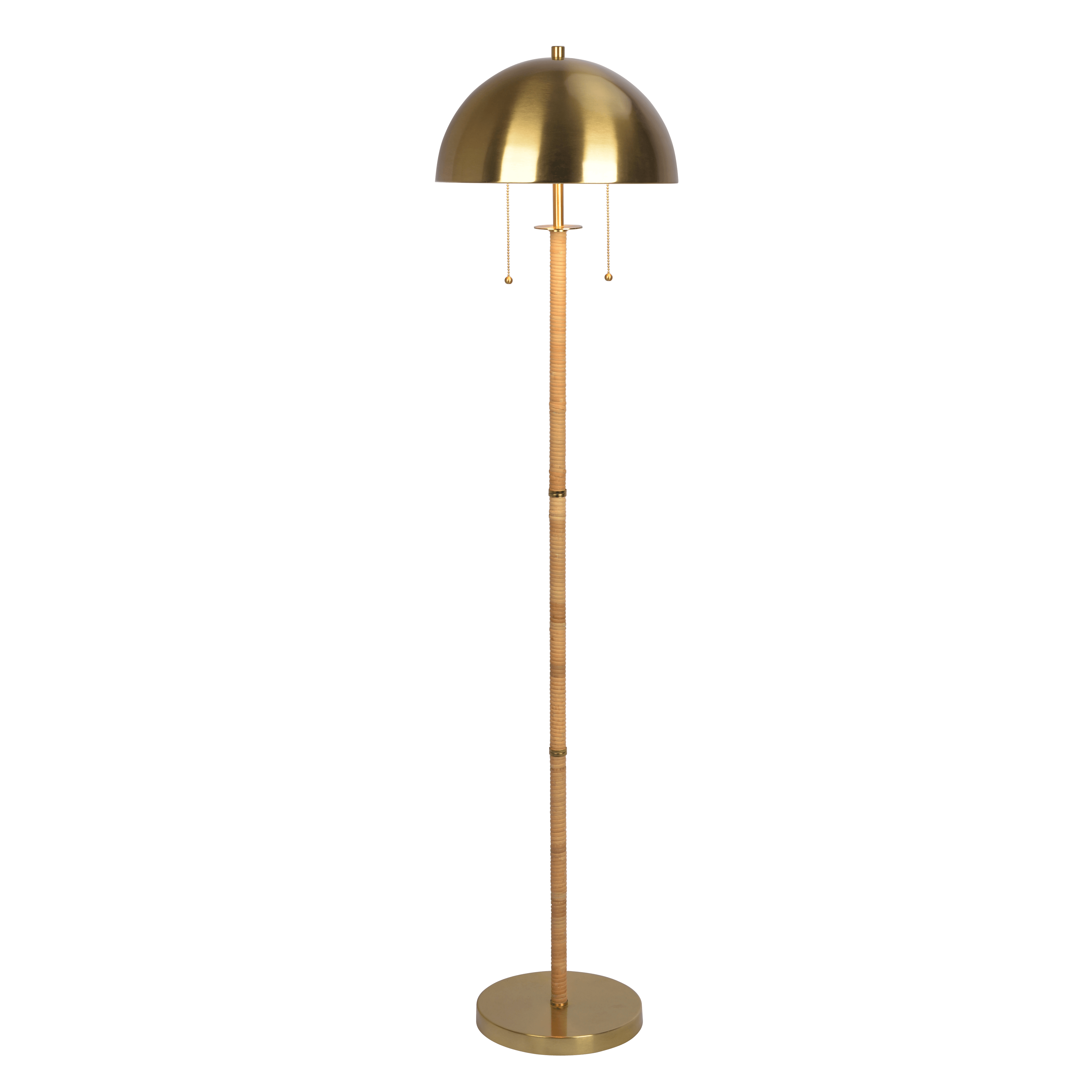 Ayana 2-Light Floor Lamp, Gold Brass, Natural Rattan Tube , Double On/Off Pull Chain - West Lamp