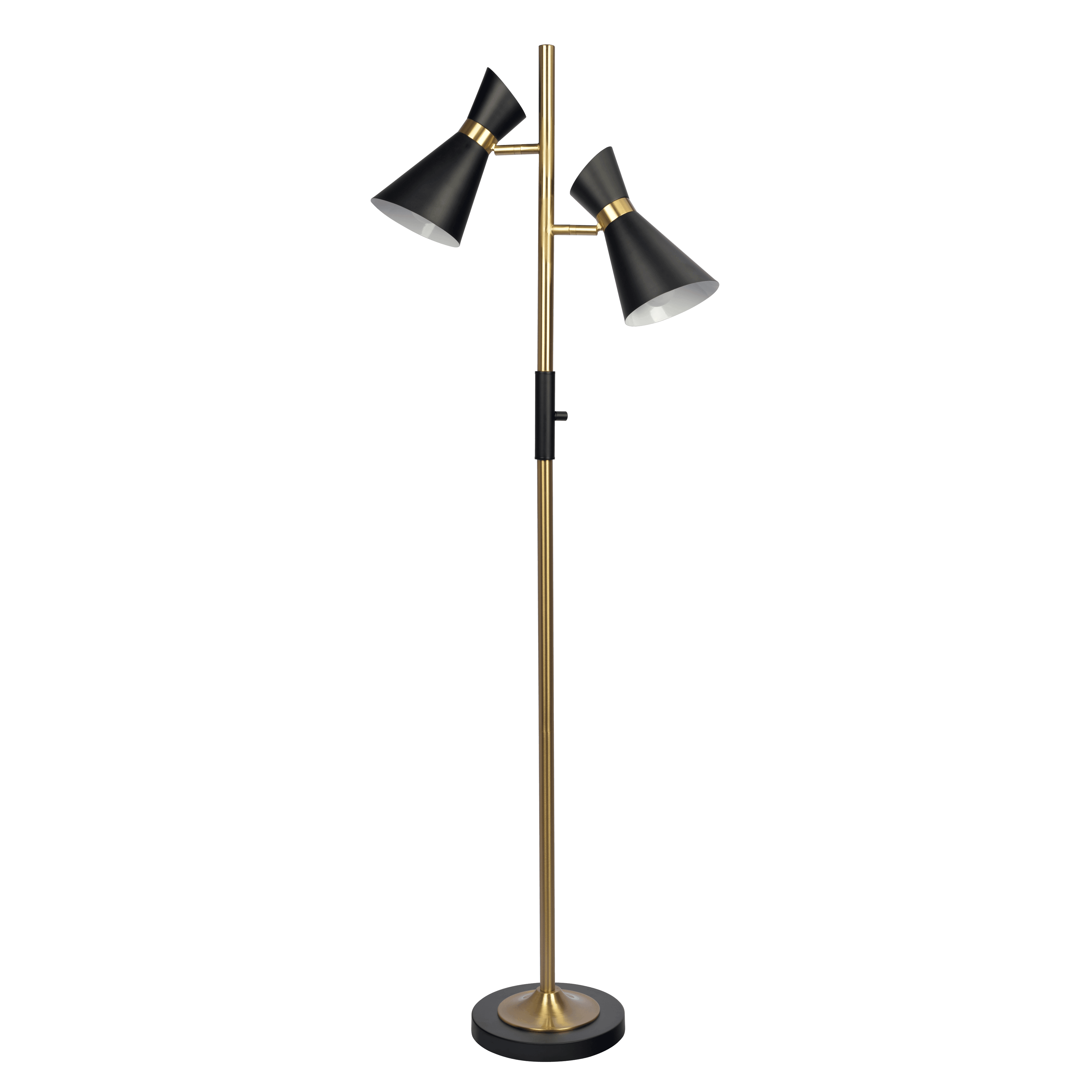 Yvonne Brassed Gold Floor Lamp with 4-Way Switch Double Spots with Metal Base